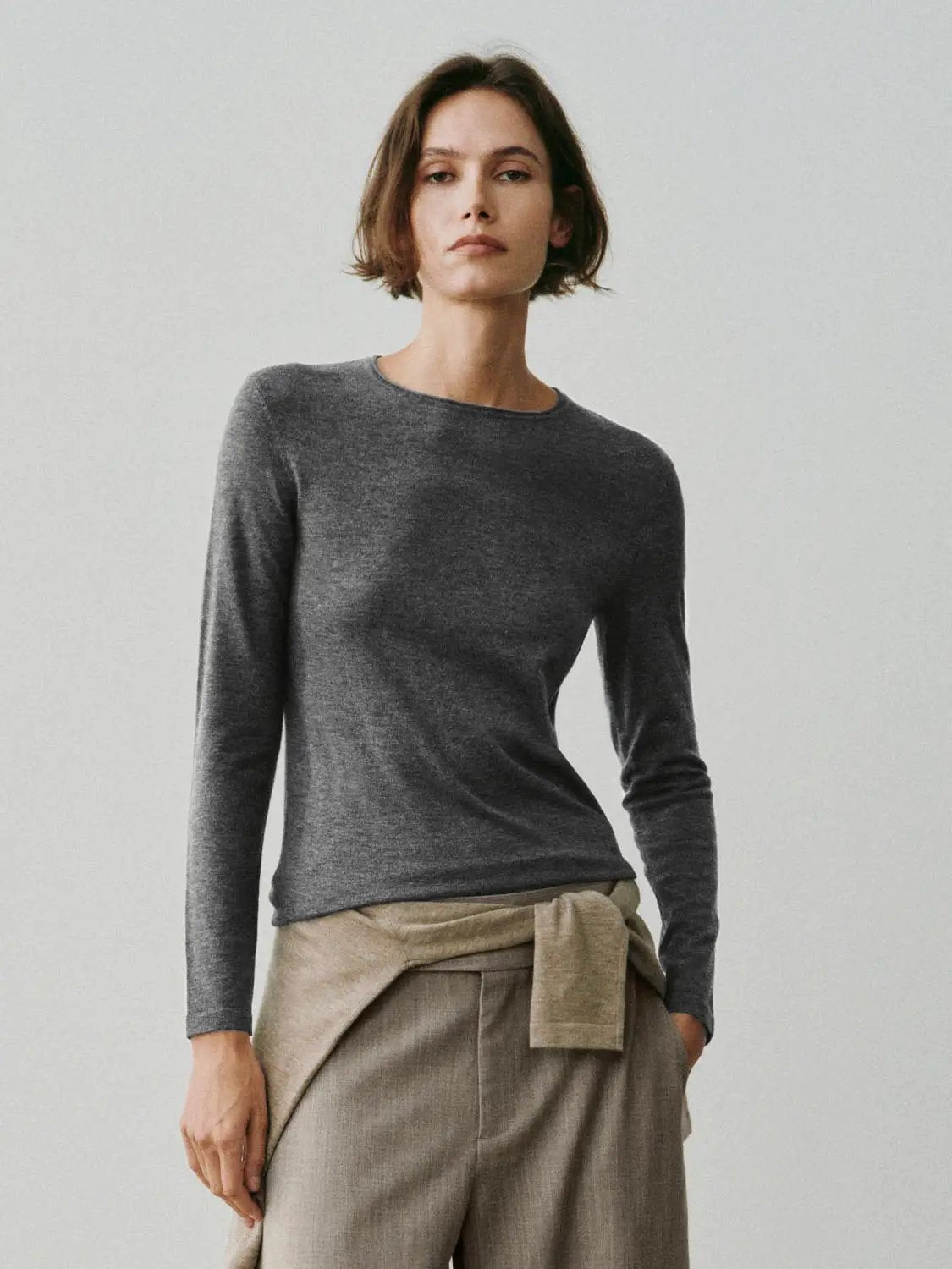 Knit T-Shirt by Urban Revivo Fashion in charcoal gray knitted fabric.
