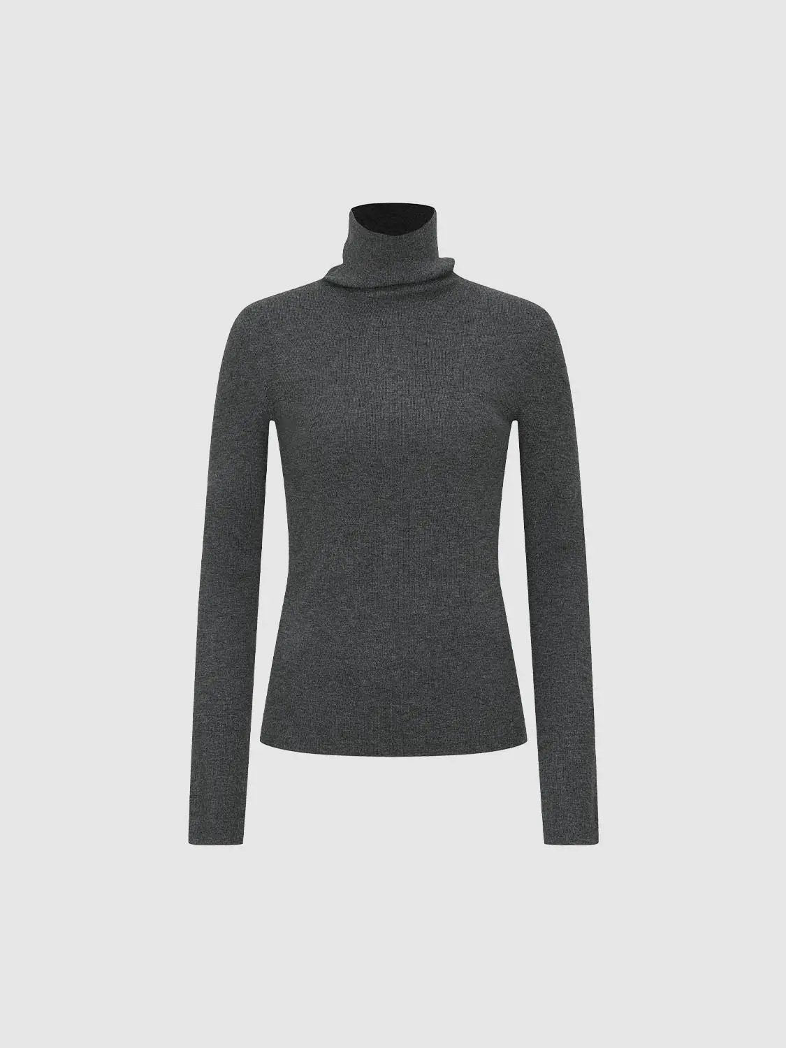 Ribbed fitted mock-neck long-sleeve sweater in dark gray by Urban Revivo Fashion