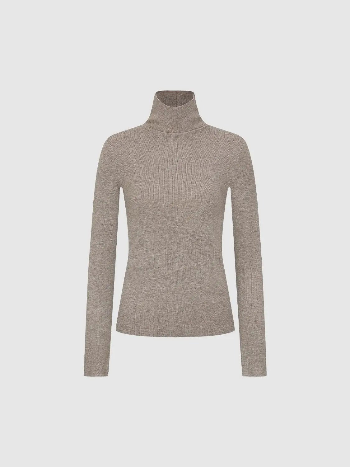 Ribbed fitted mock-neck long-sleeve sweater in beige by Urban Revivo Fashion