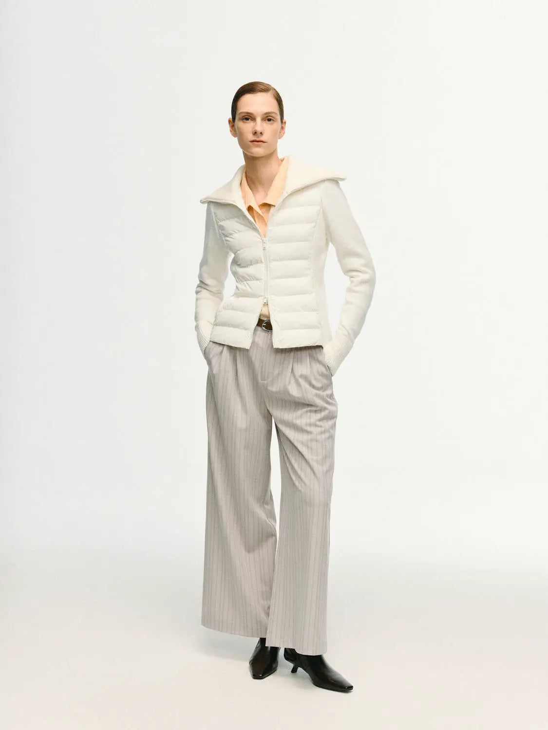 Padded jacket by Urban Revivo Fashion in white with quilted front and oversized collar