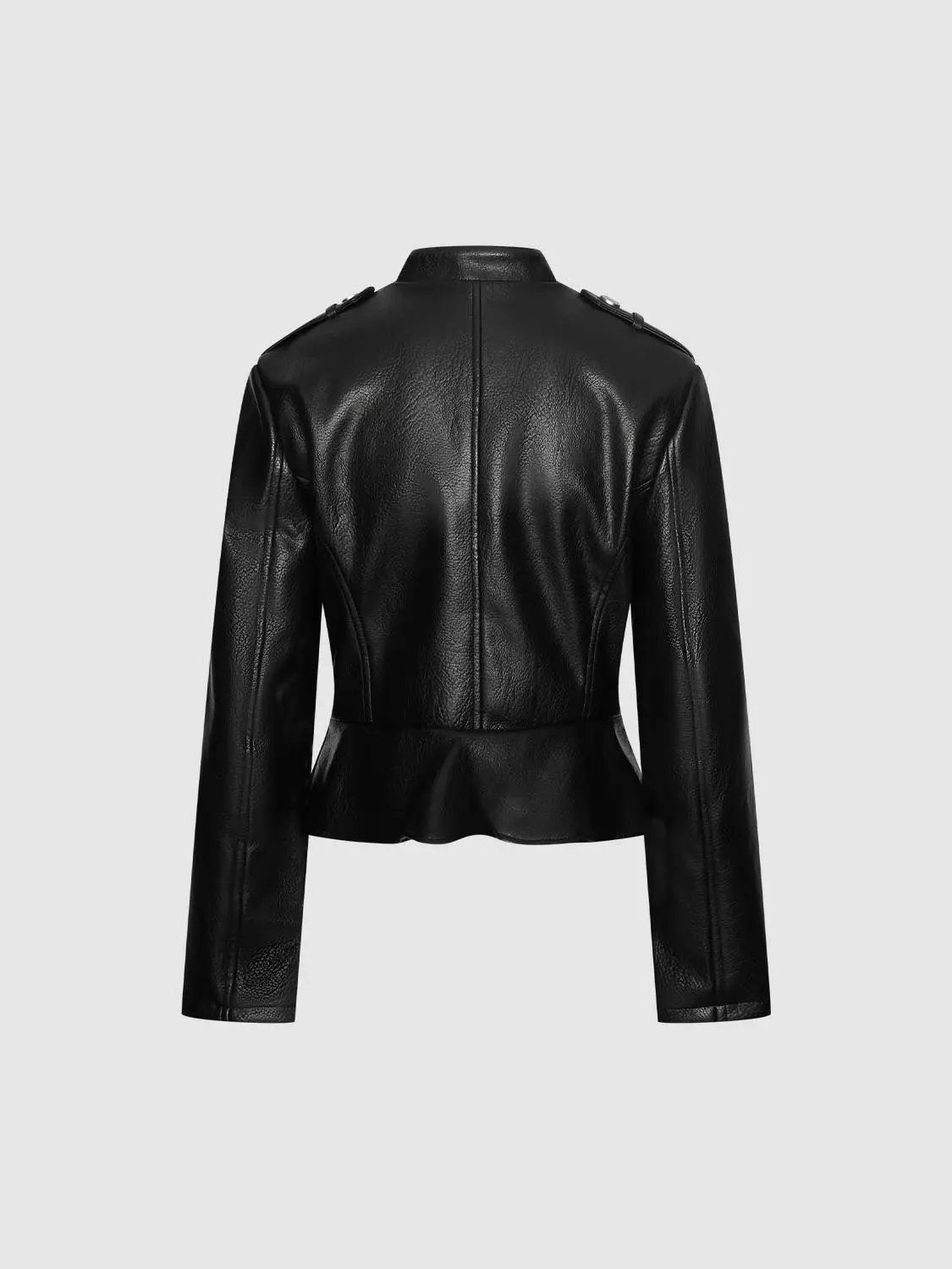 Leather jacket by Urban Revivo Fashion, black with peplum hem