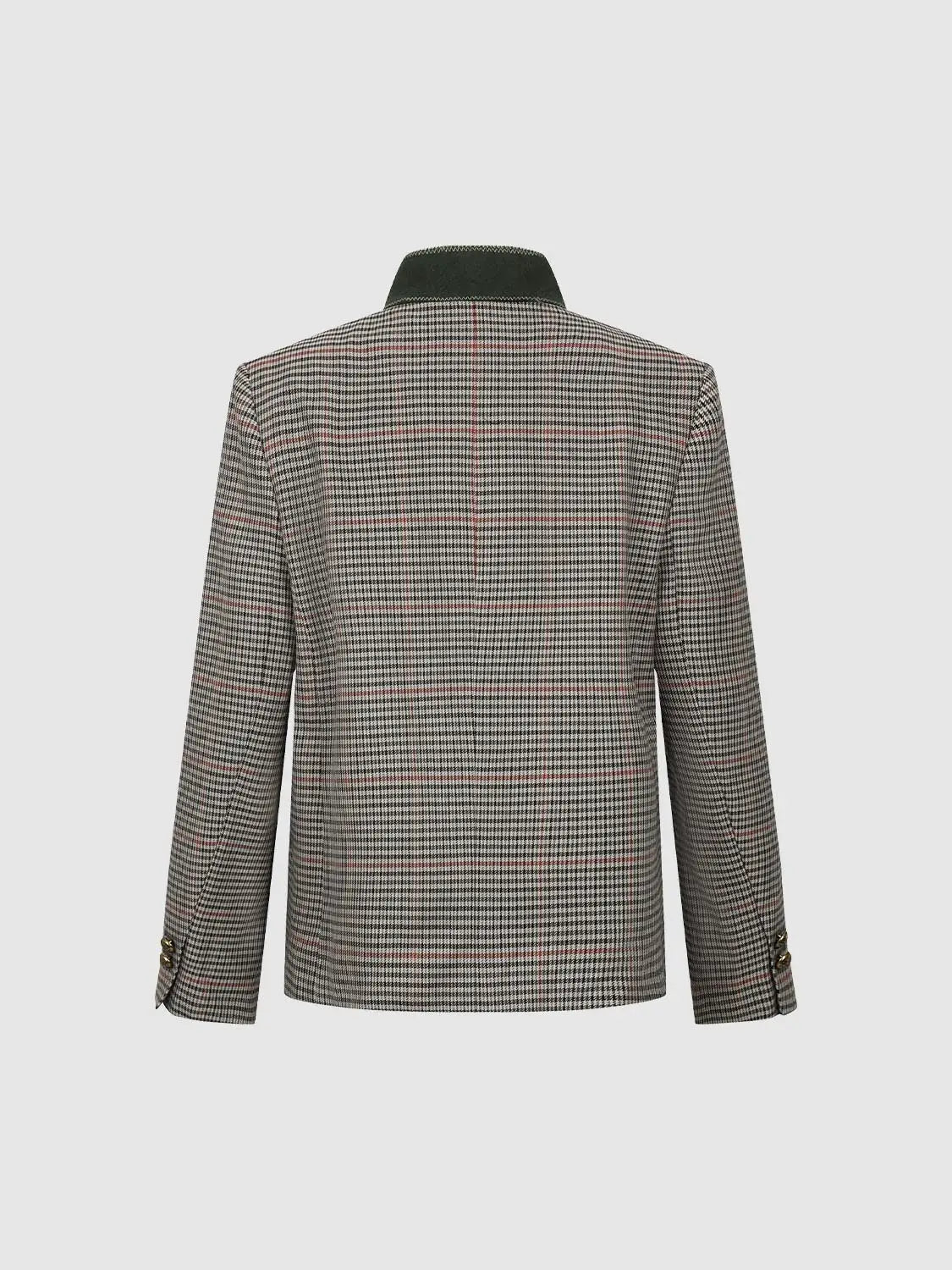 Urban Revivo blazer in beige-black check with dark collar, back view