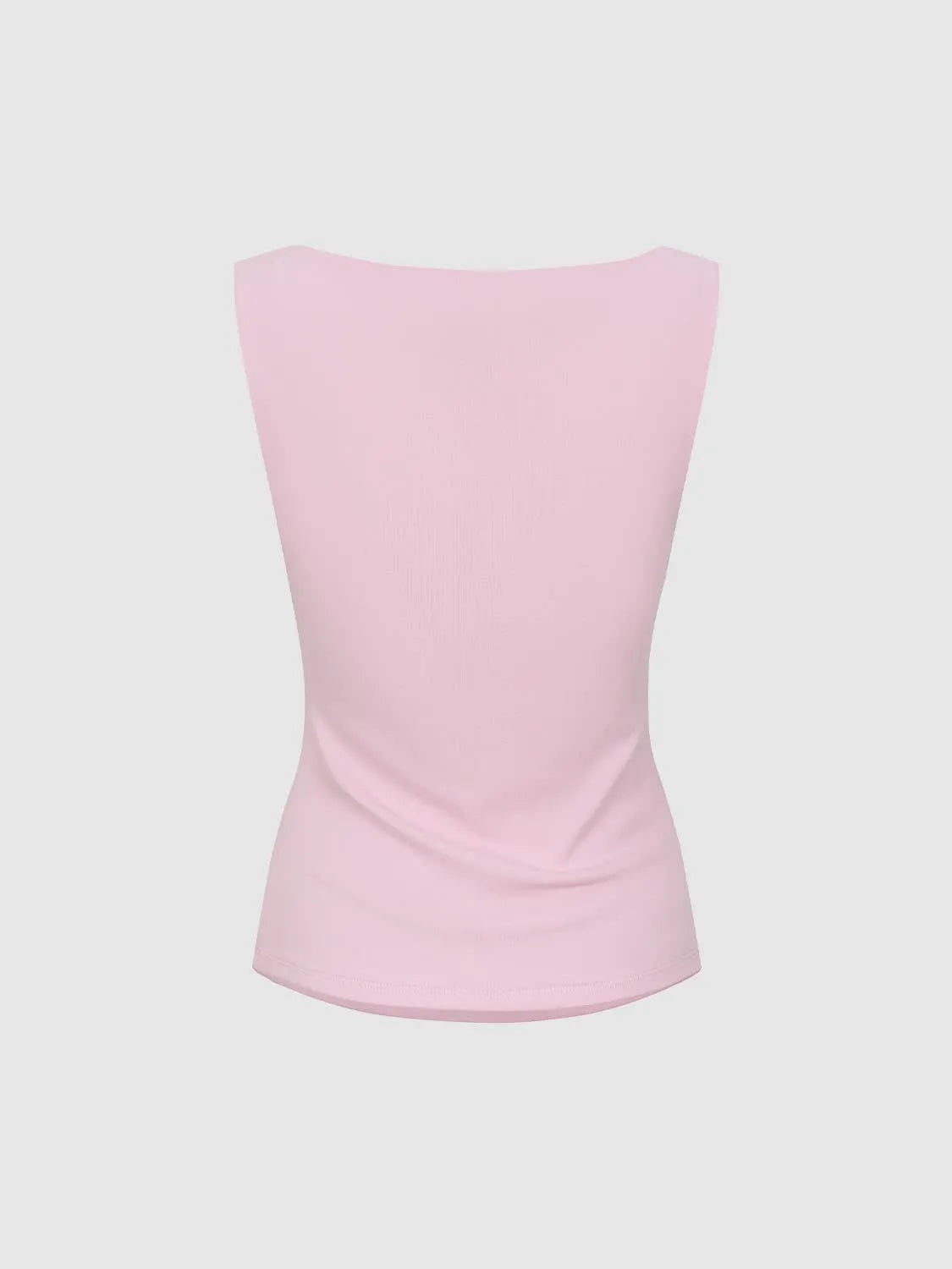 T-shirt, pink sleeveless top with a fitted silhouette and curved hem