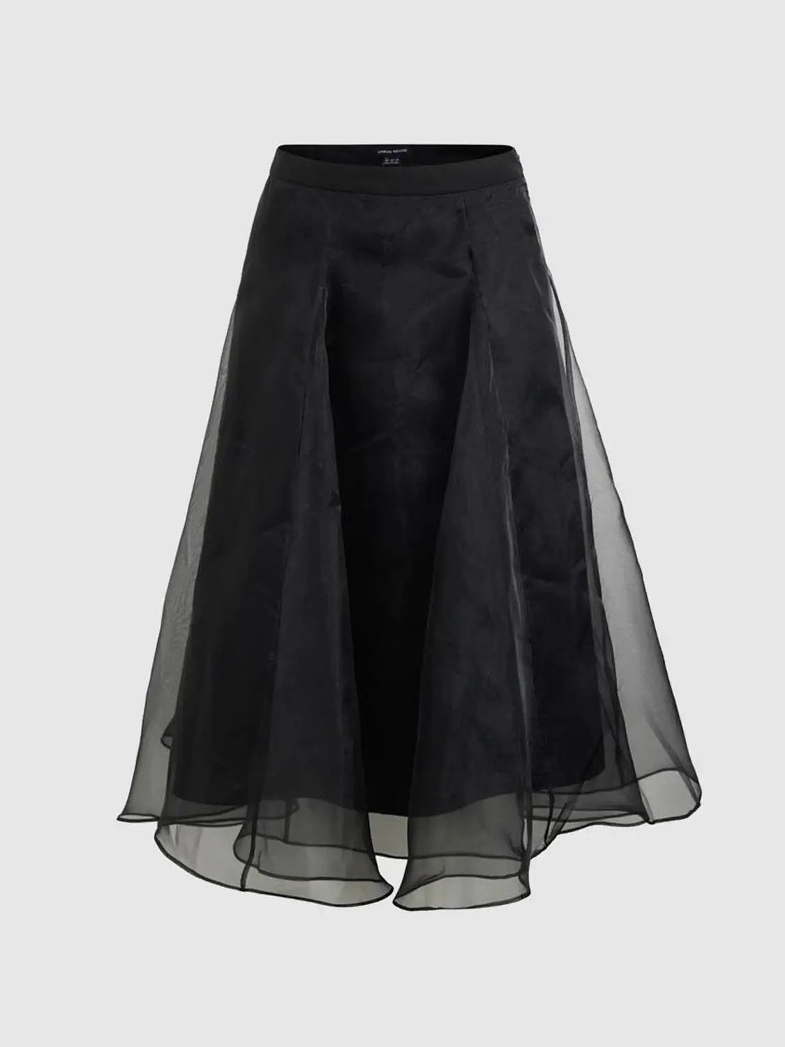 High-waist irregular-hem flared mesh midi skirt by Urban Revivo Fashion in black