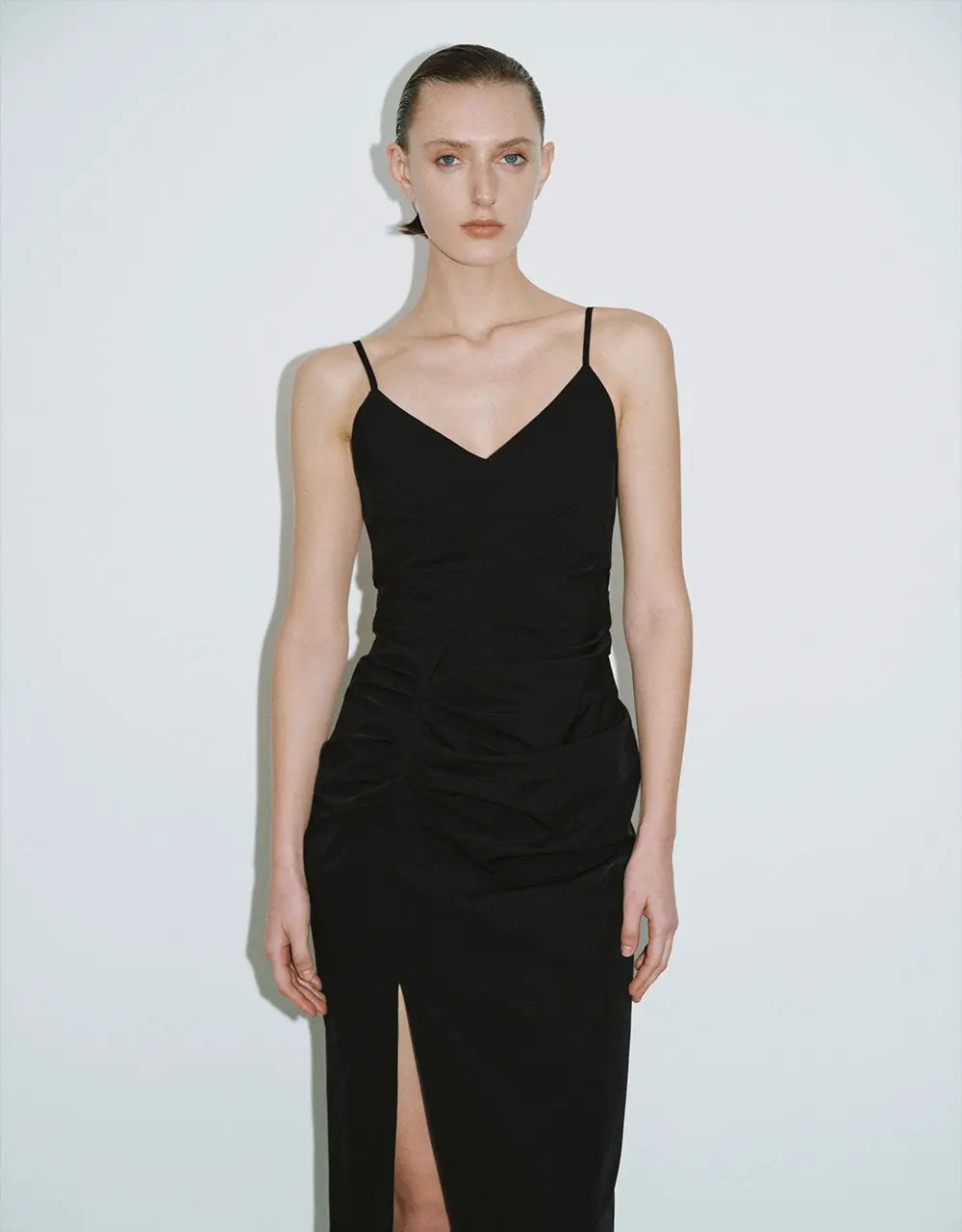 Ruched V-Neck A-Line Cami Dress by Urban Revivo Fashion