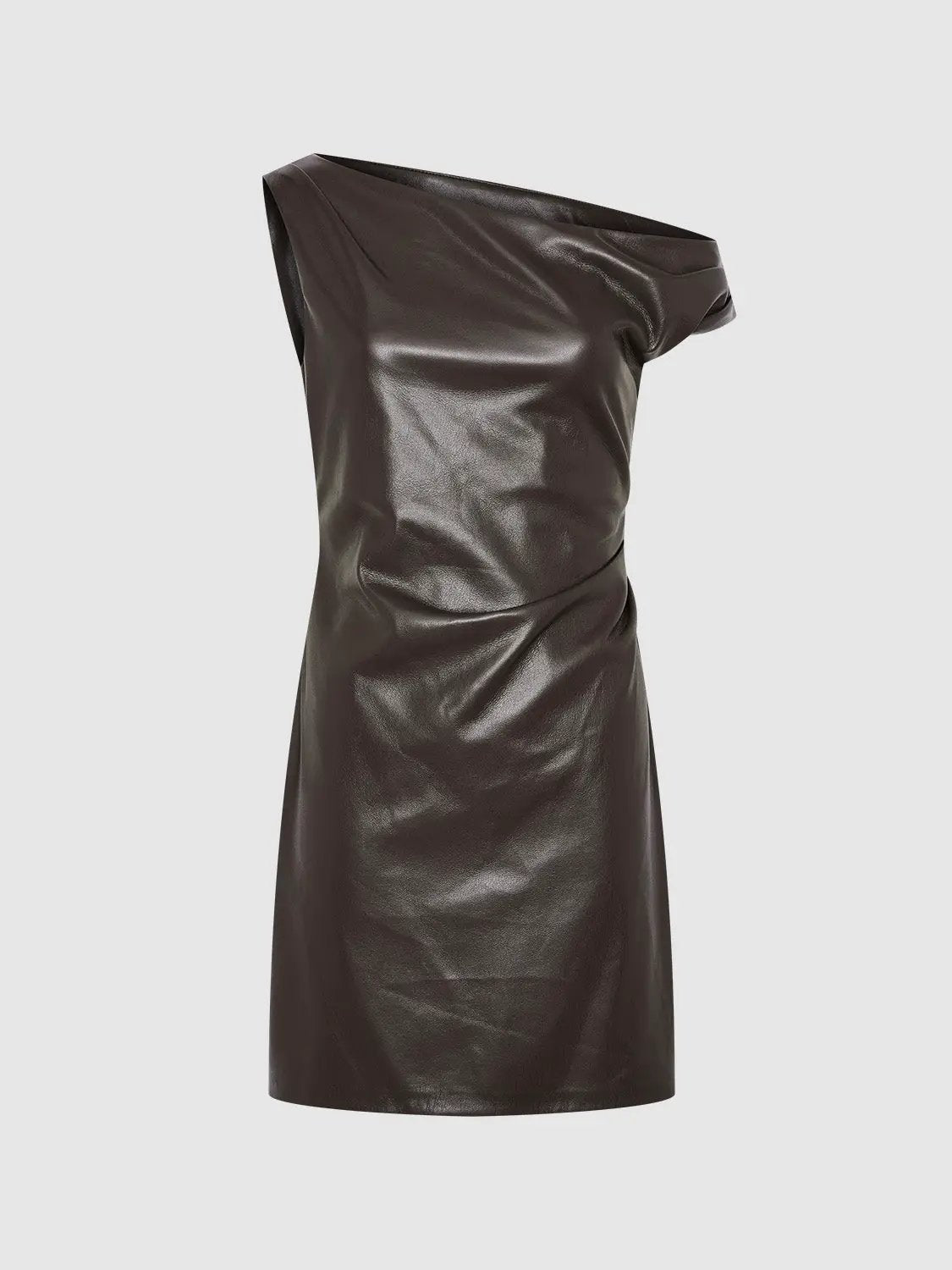 One Shoulder Vegan Leather Straight Dress by Urban Revivo Fashion