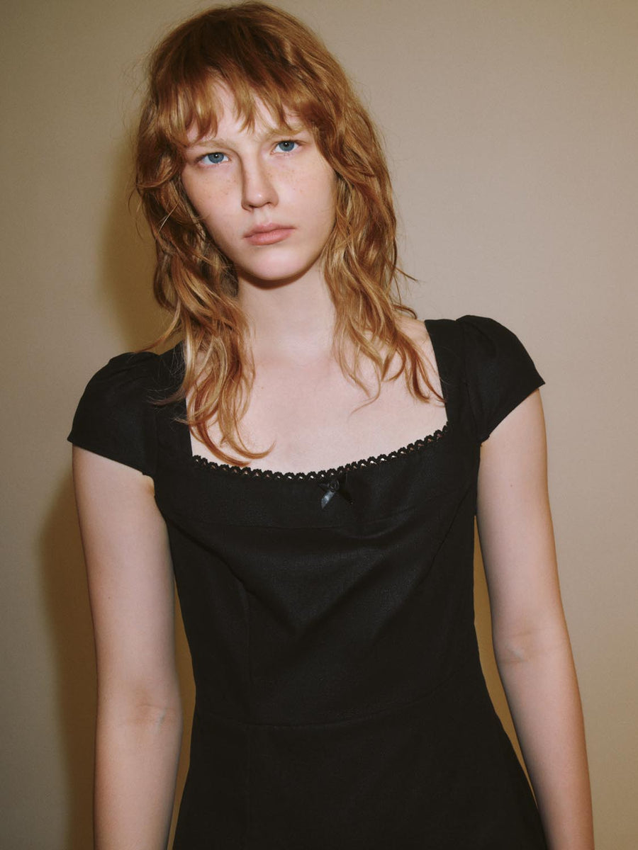 【Rest&Recreation】韓国人気★ RR SQUARE NECK MINI DRESS Ru Sweet Women's Summer Denim Dress Sleeveless Button Down