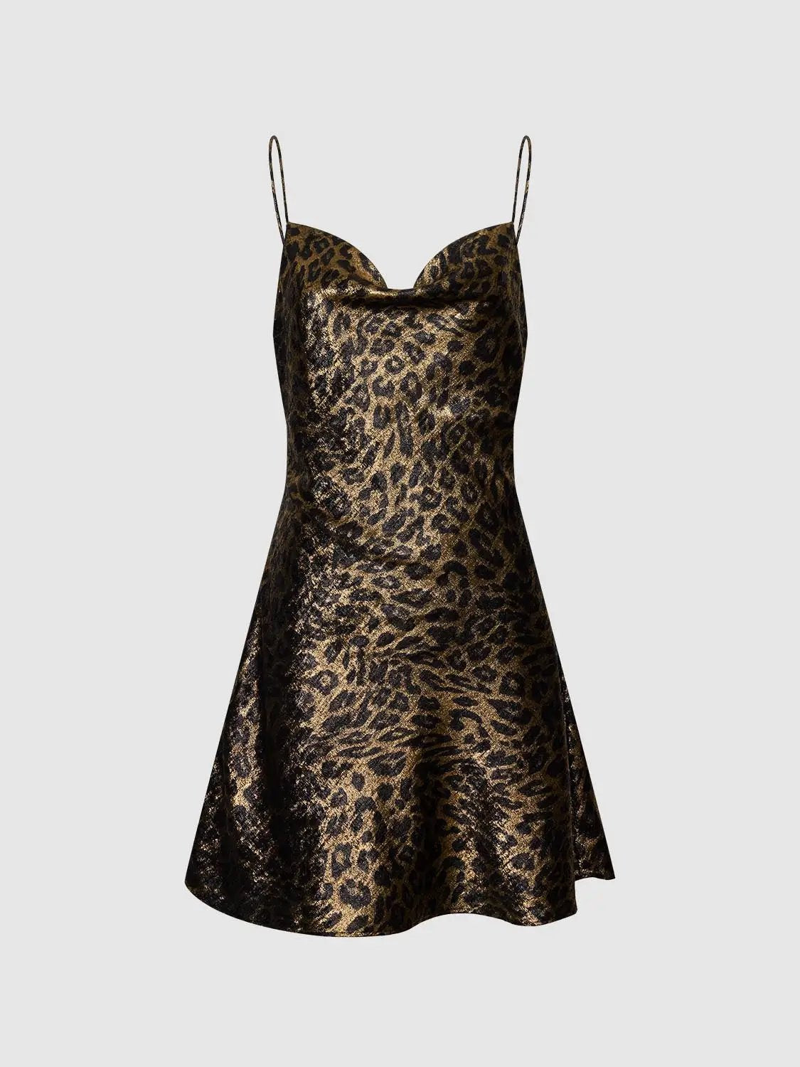 Leopard Print Strappy Cowl Neck Skinny-Fit Mini Dresses by Urban Revivo Fashion