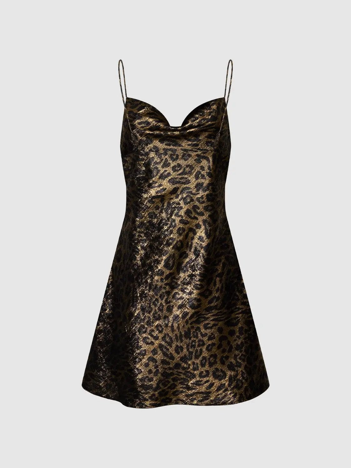 Leopard Print Strappy Cowl Neck Skinny-Fit Mini Dresses by Urban Revivo Fashion