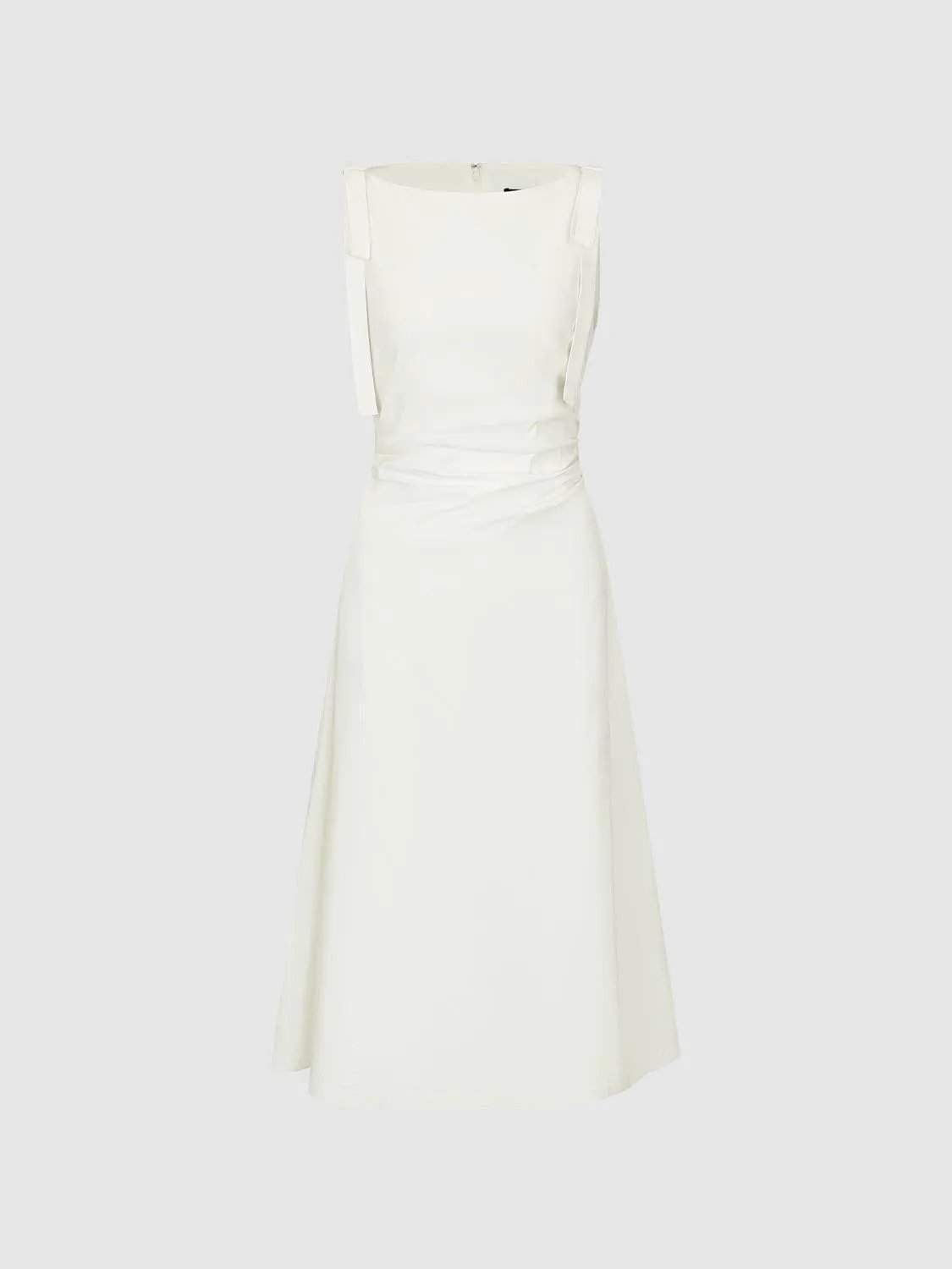Urban Revivo Fashion viscose blend sleeveless A-line midi dress with a nipped waist in ivory