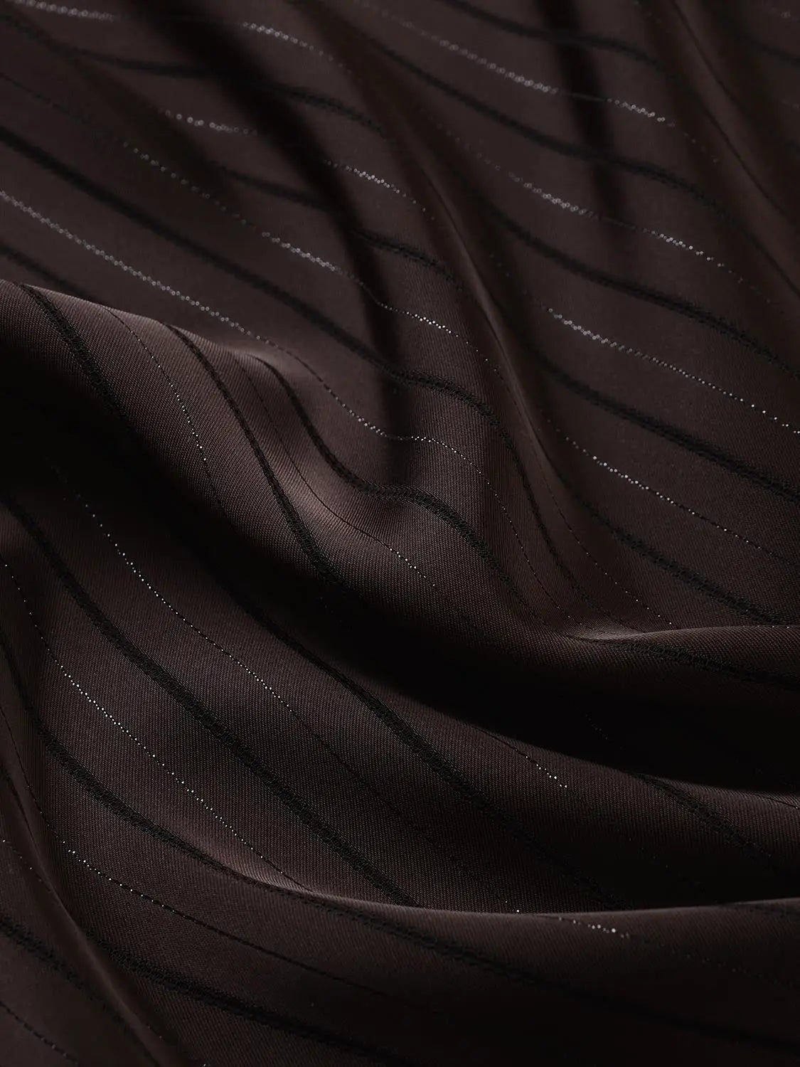 A-Line Dress fabric in dark brown with metallic striped weave; Urban Revivo Fashion