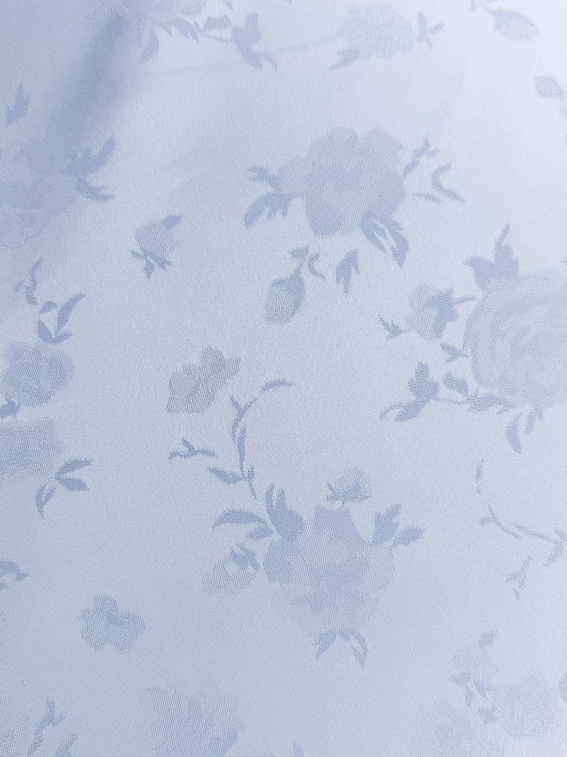 Floral lace trim fabric in light blue with a subtle floral pattern.