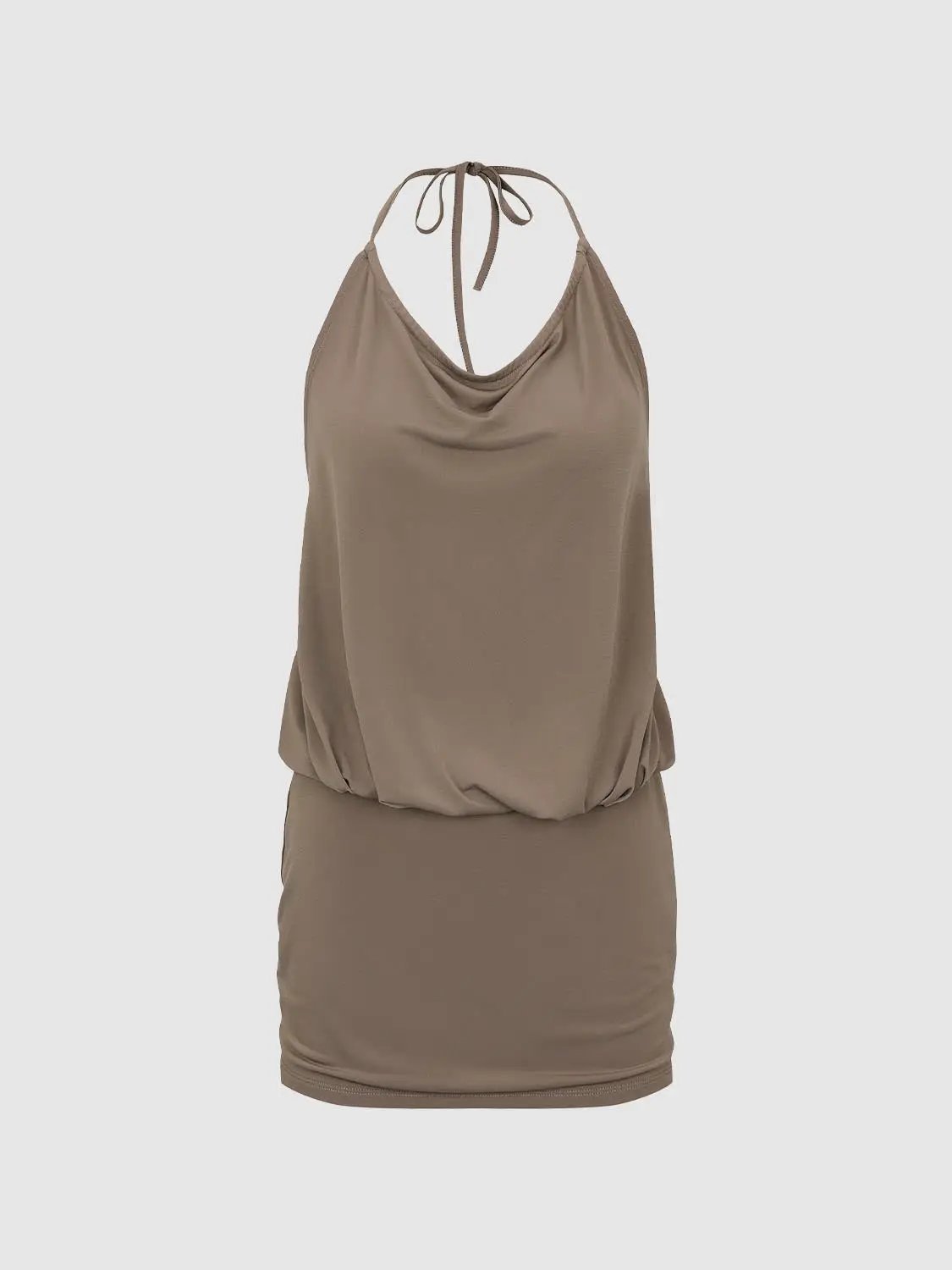 H-Line dress, taupe halter-neck with draped front, Urban Revivo Fashion