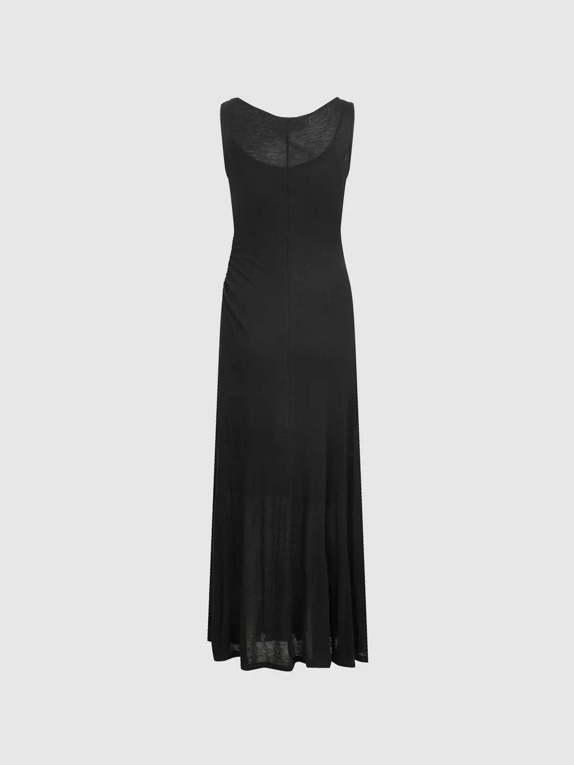 Urban Revivo Fashion black sleeveless A-line maxi dress with sheer overlay at hem