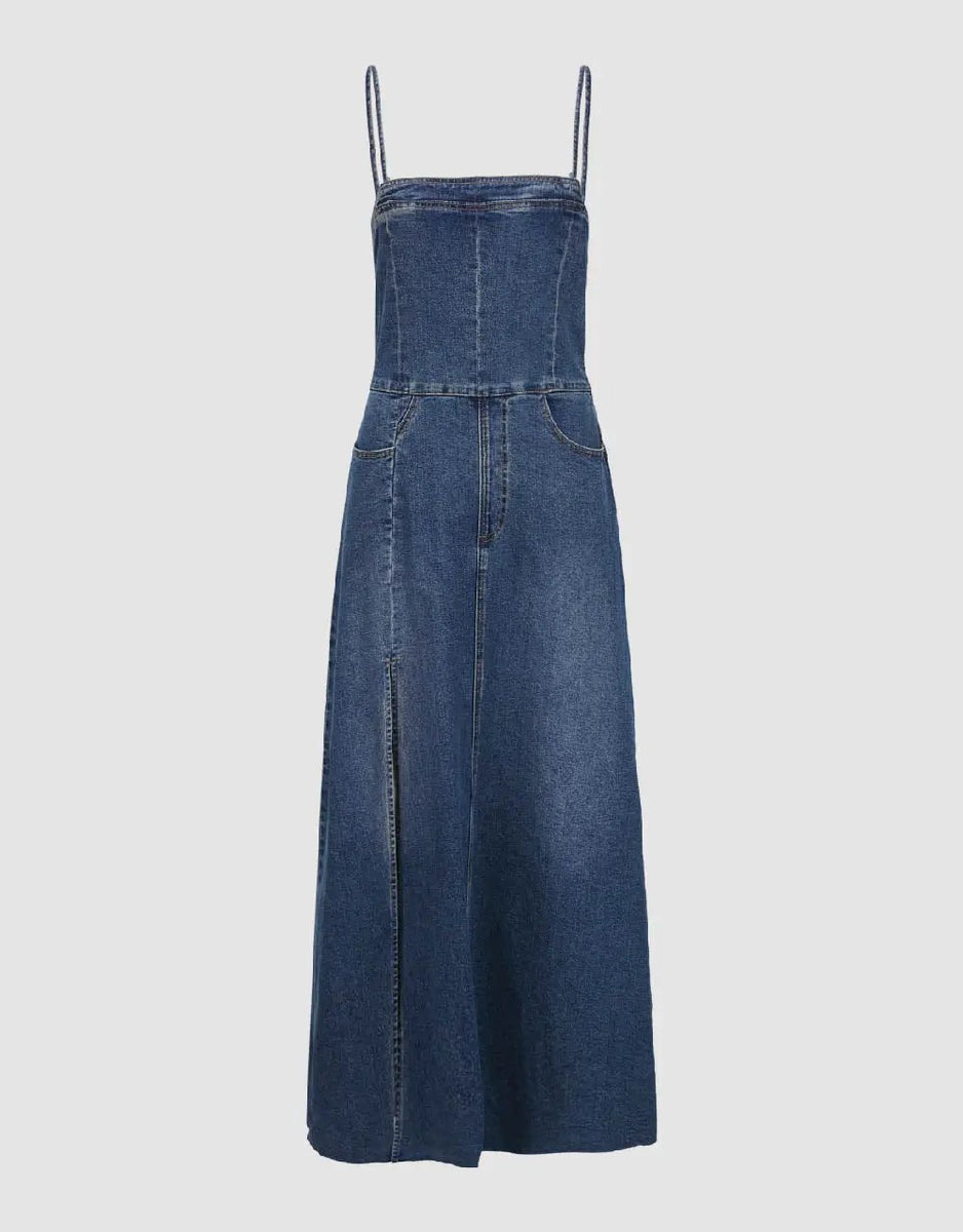 V-Neck Denim Cami Dress
