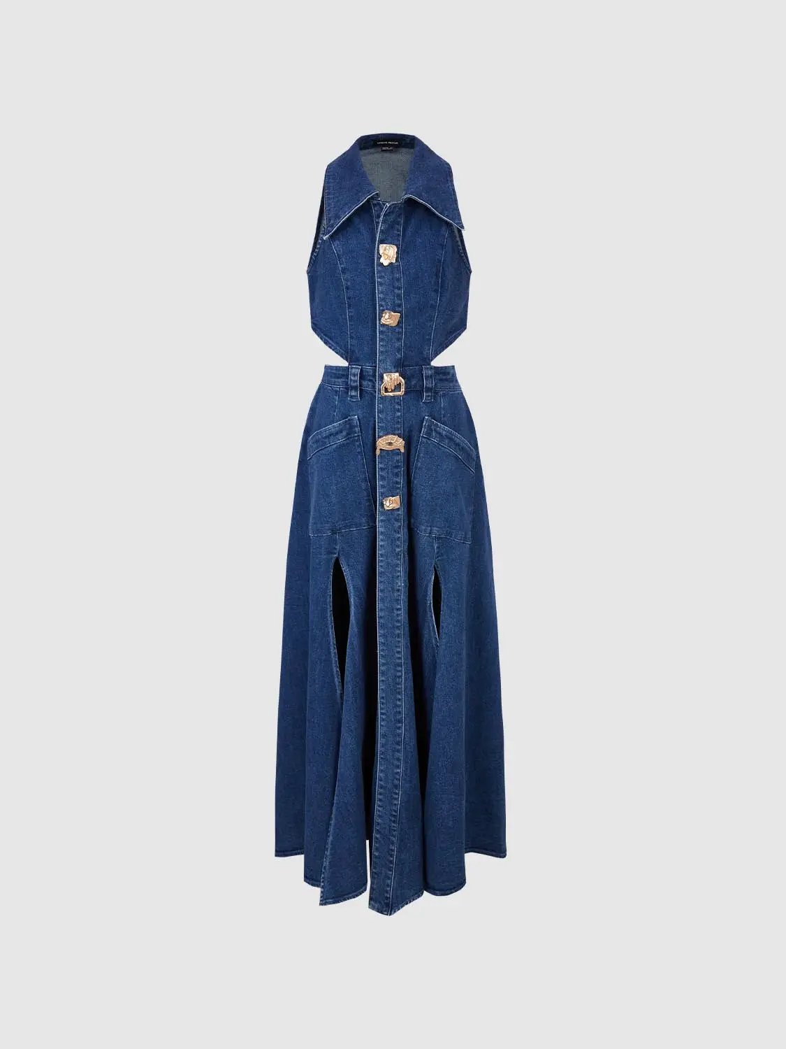 Cut Out Stretchy Sleeveless Maxi Denim Dresses by Urban Revivo Fashion