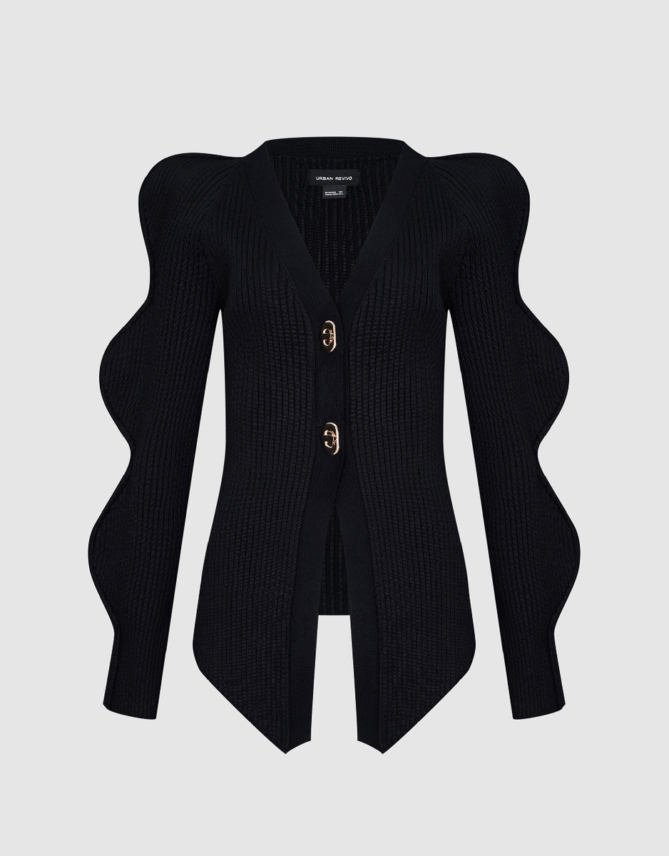 V-Neck Puff-Sleeve Cardigan