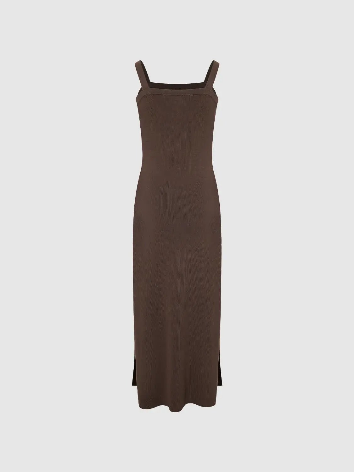 Wide Strap Knitted Maxi Dress in brown knit fabric