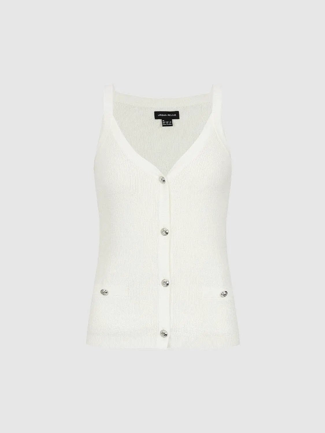 Knitted cardigan, white sleeveless vest by Urban Revivo Fashion with front buttons