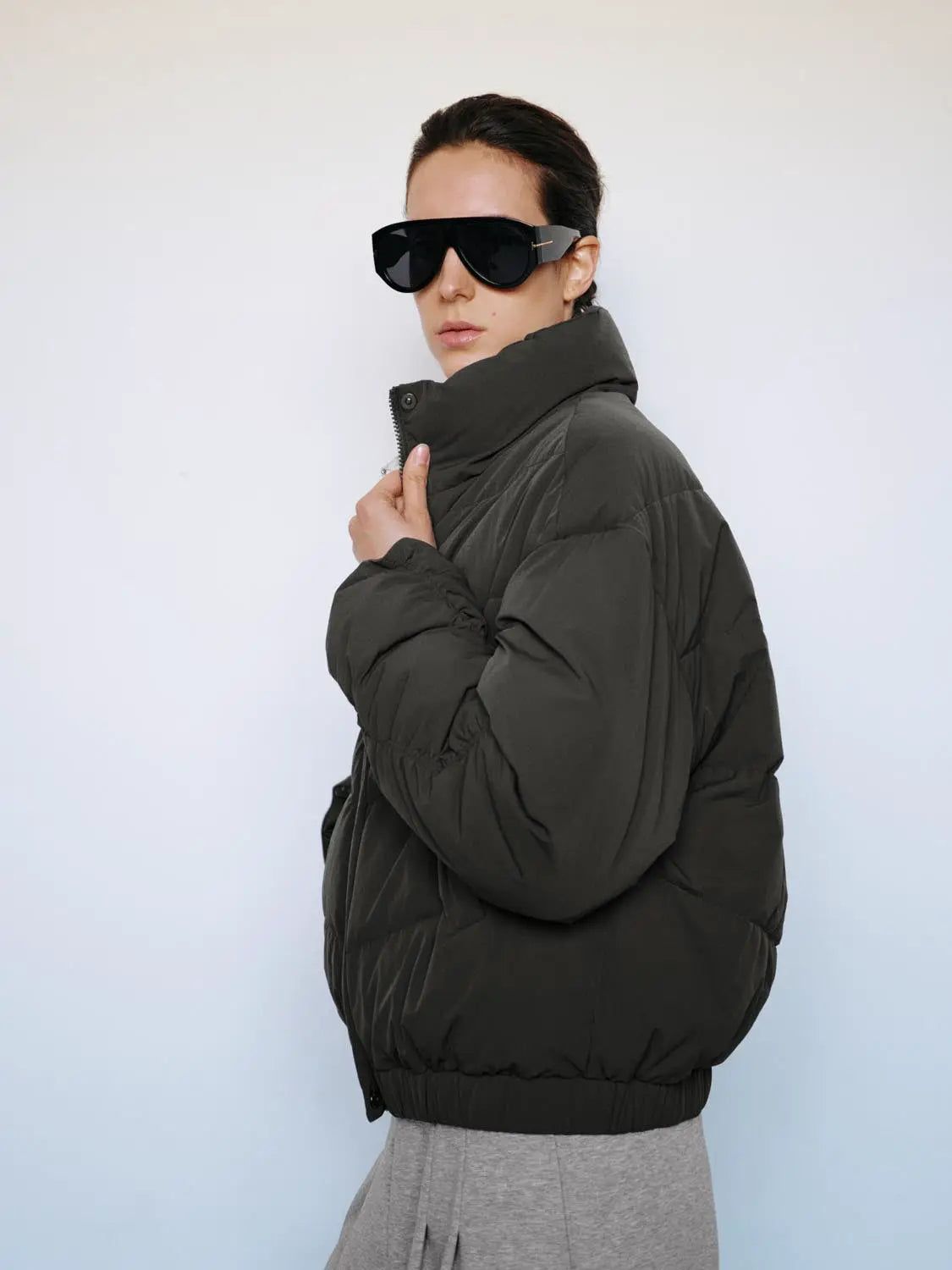Down jacket, dark olive quilted puffer by Urban Revivo Fashion.