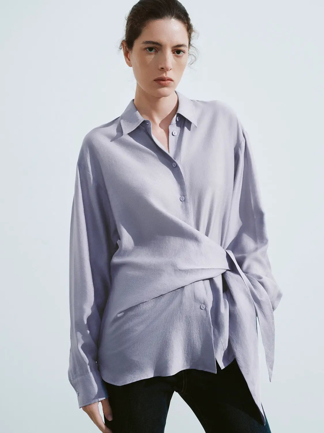 Tie Side Button Up Straight Shirt by Urban Revivo Fashion