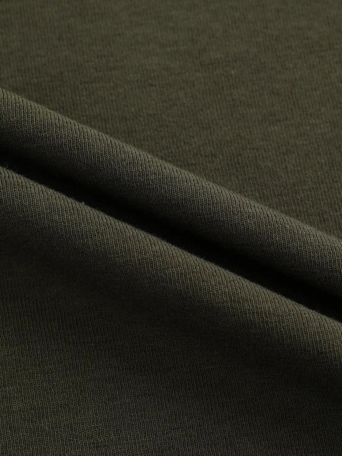 Draped One-Shoulder Long Sleeve Blouse olive-green knit fabric close-up texture