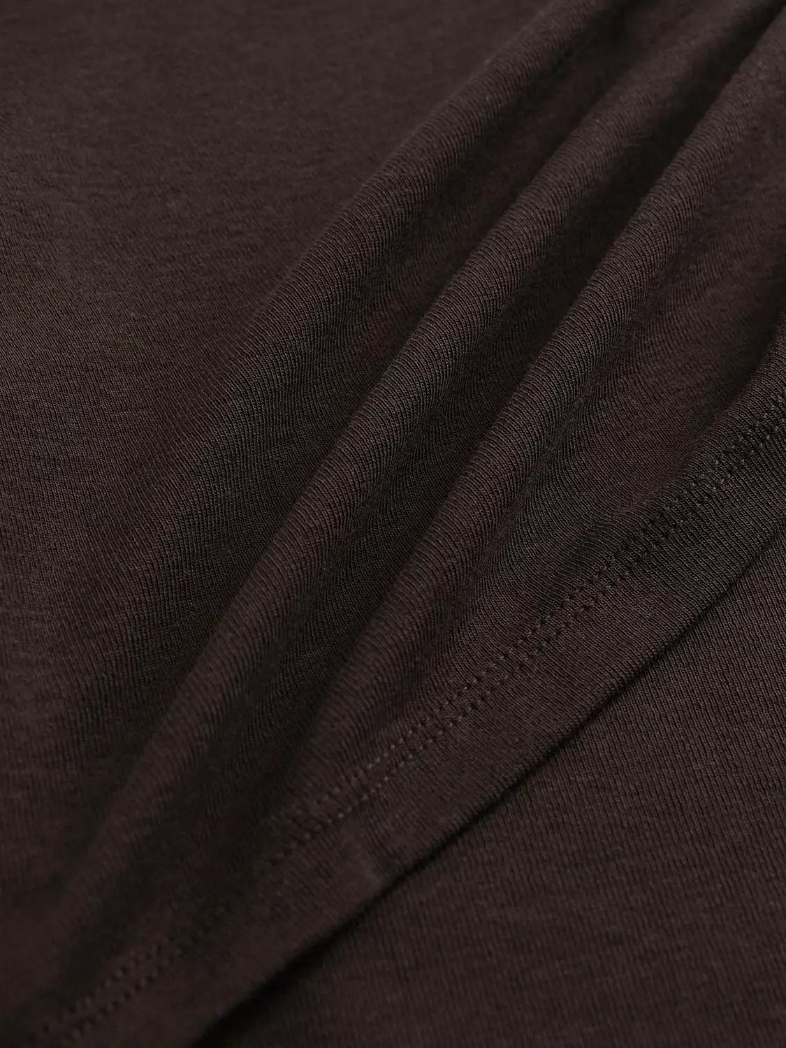 Draped one-shoulder long-sleeve blouse by Urban Revivo Fashion in dark brown fabric
