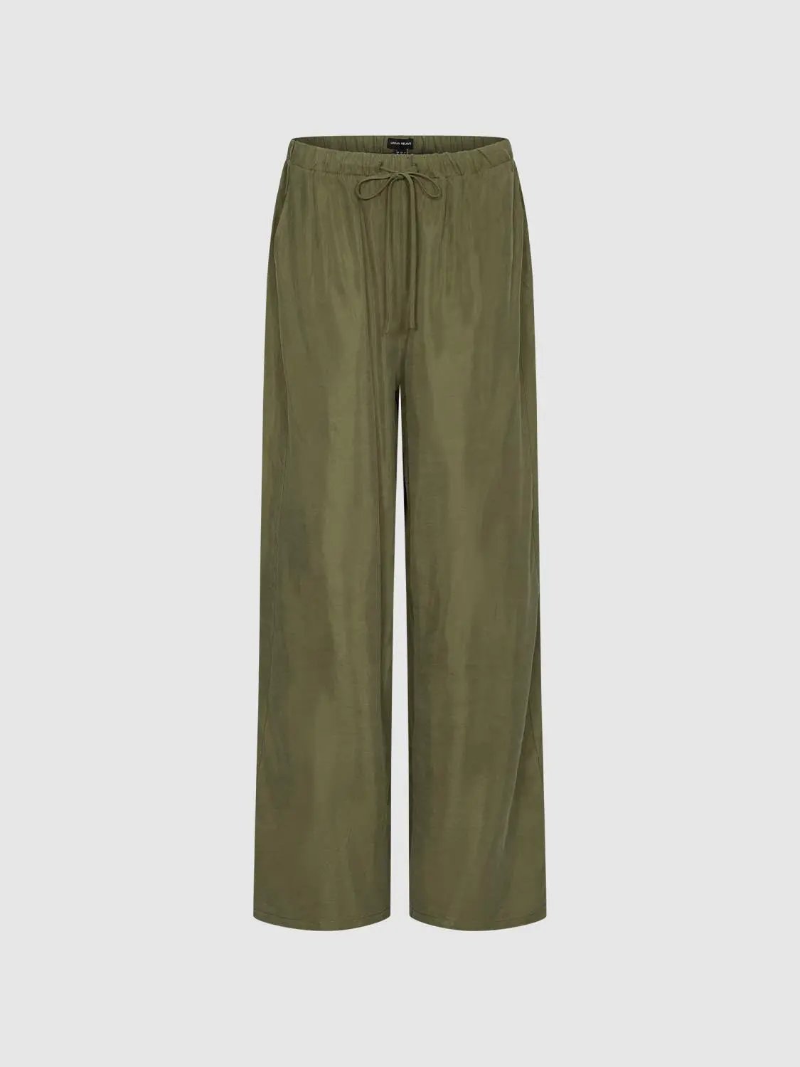 Drawstring pull-on wide-leg pants in olive green, Urban Revivo Fashion