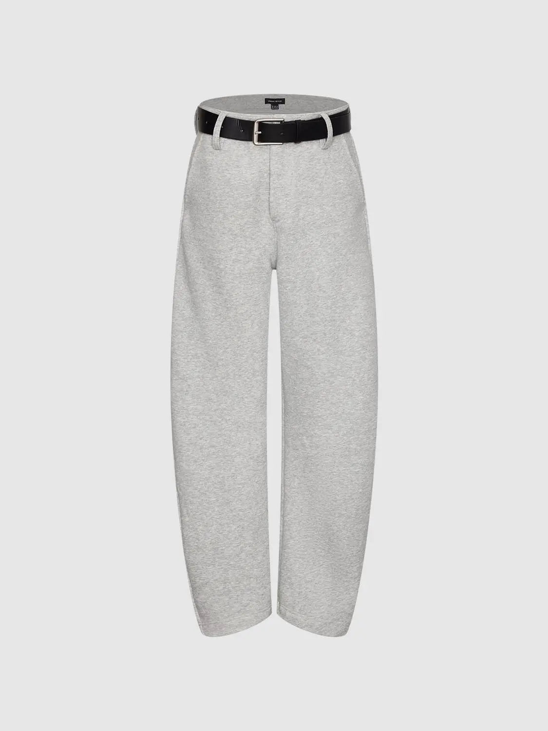 Barrel-Leg Pants in light grey knit fabric with black belt by Urban Revivo Fashion