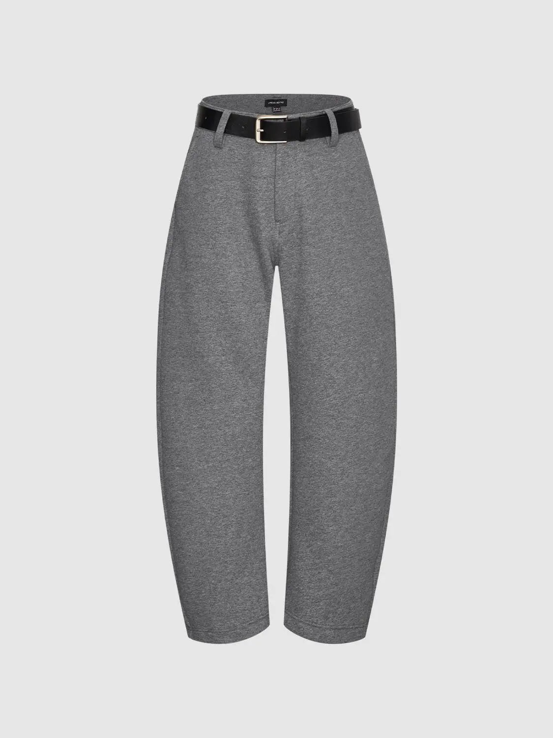 Barrel-Leg Pants in heather gray with a black belt by Urban Revivo Fashion