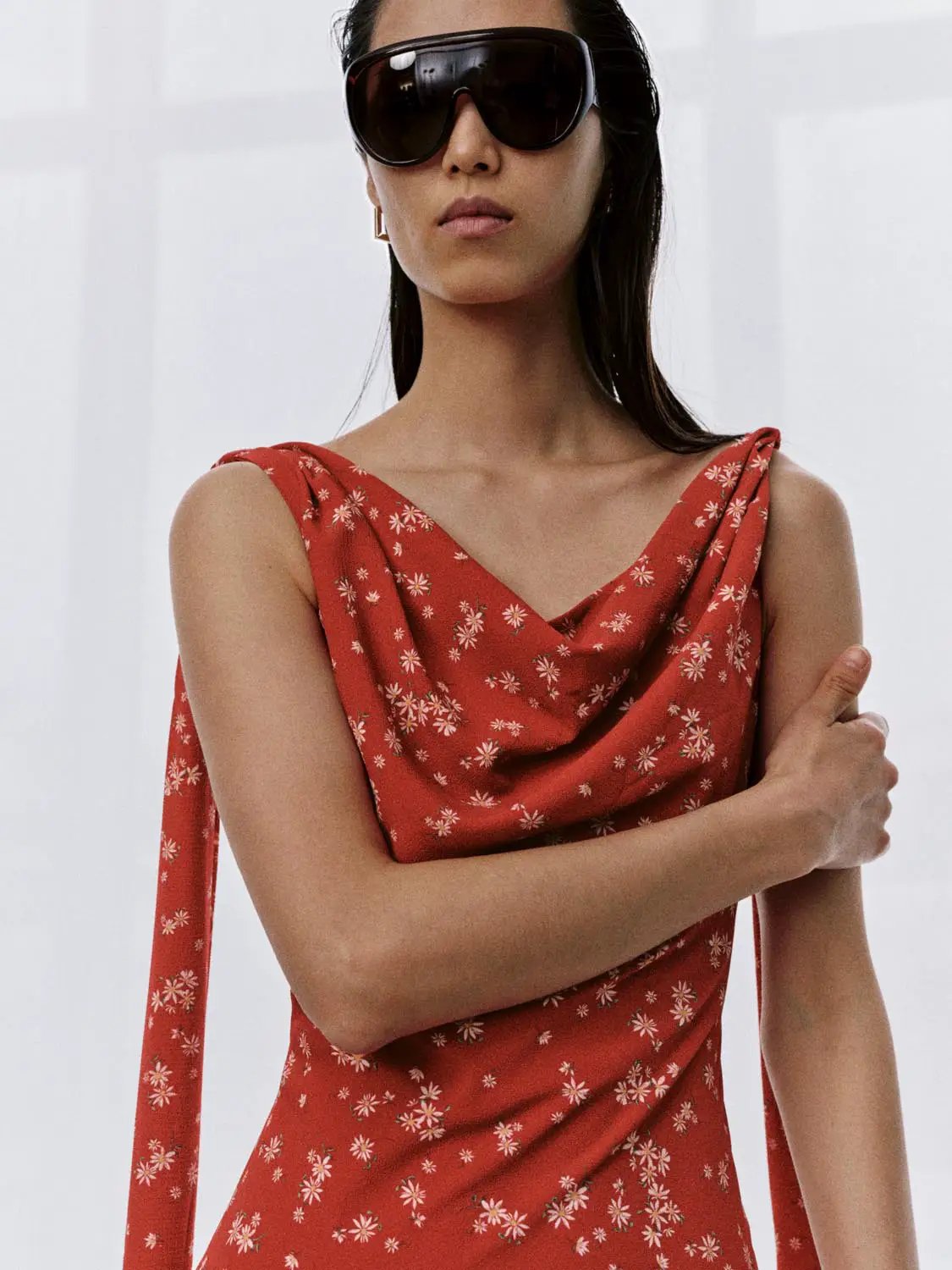 Cowl Neck Sleeveless Straight Midi Dresses by Urban Revivo Fashion