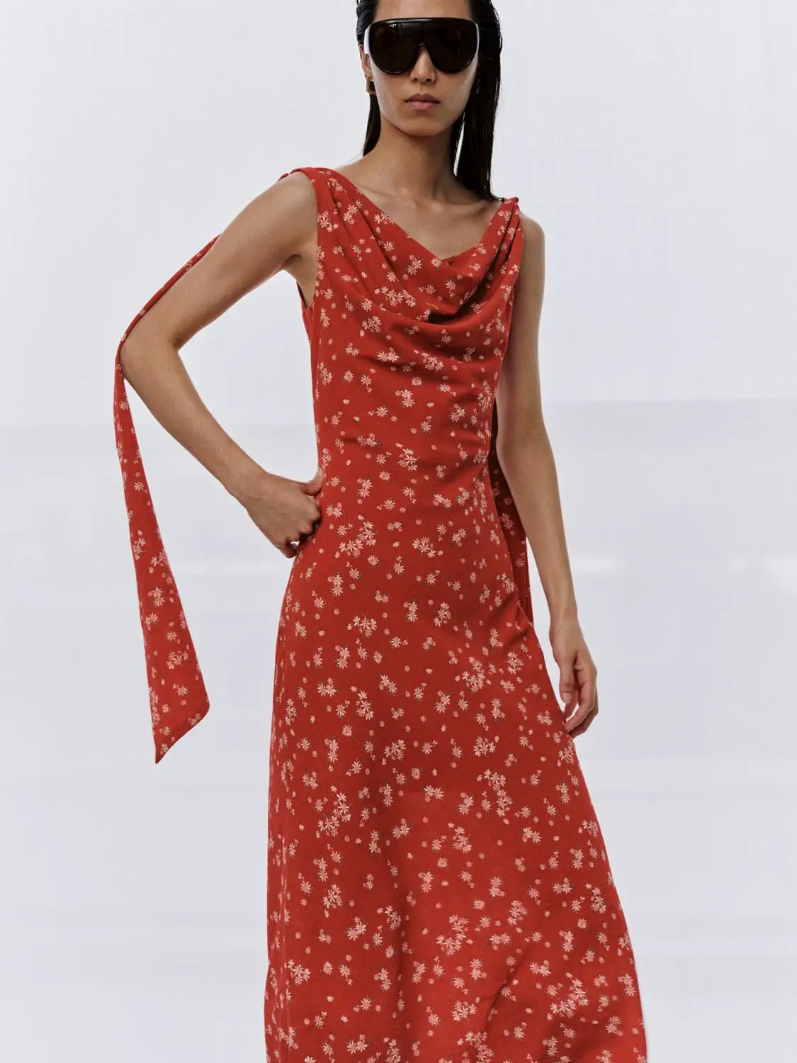 Cowl Neck Sleeveless Straight Midi Dresses by Urban Revivo Fashion