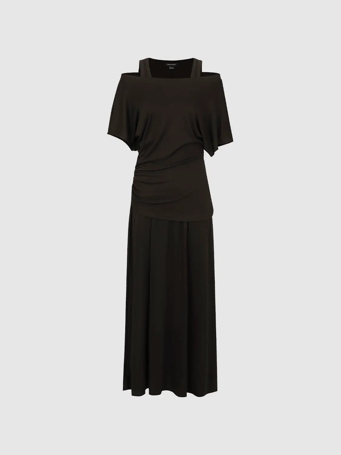 Boat Neck Strappy Draped Straight Midi Dress in black by Urban Revivo Fashion