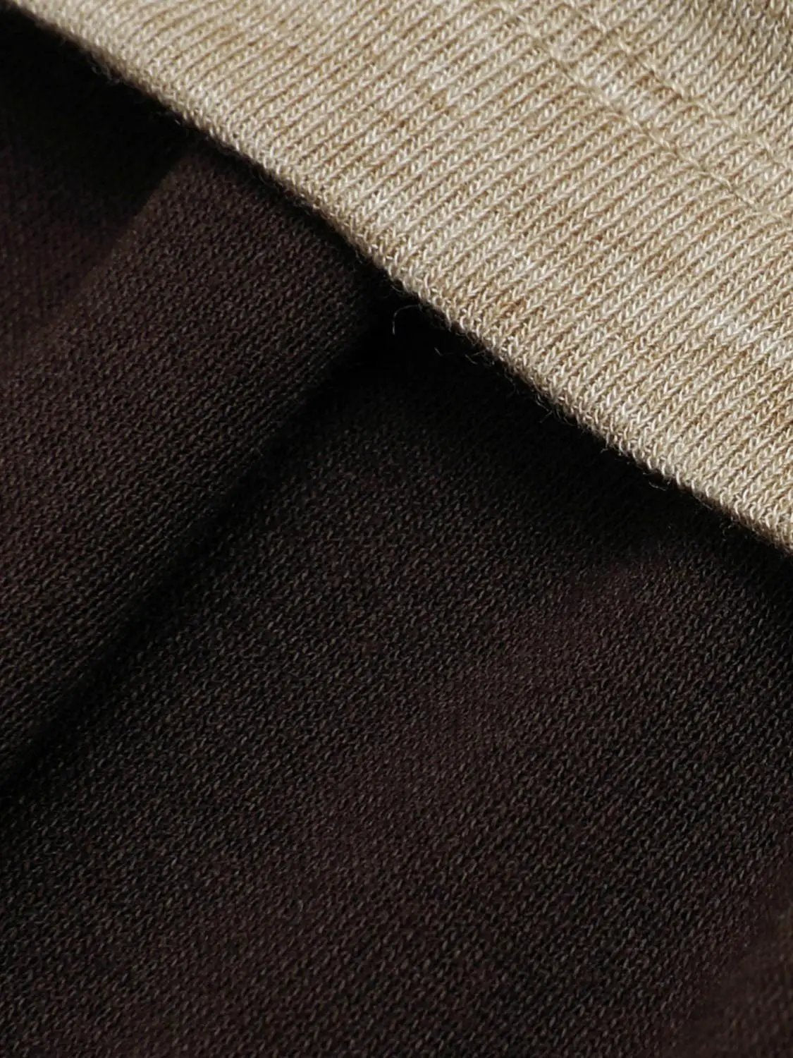 Ruched Asymmetric Long Sleeve A-Line Maxi Dress, black fabric with beige knit trim