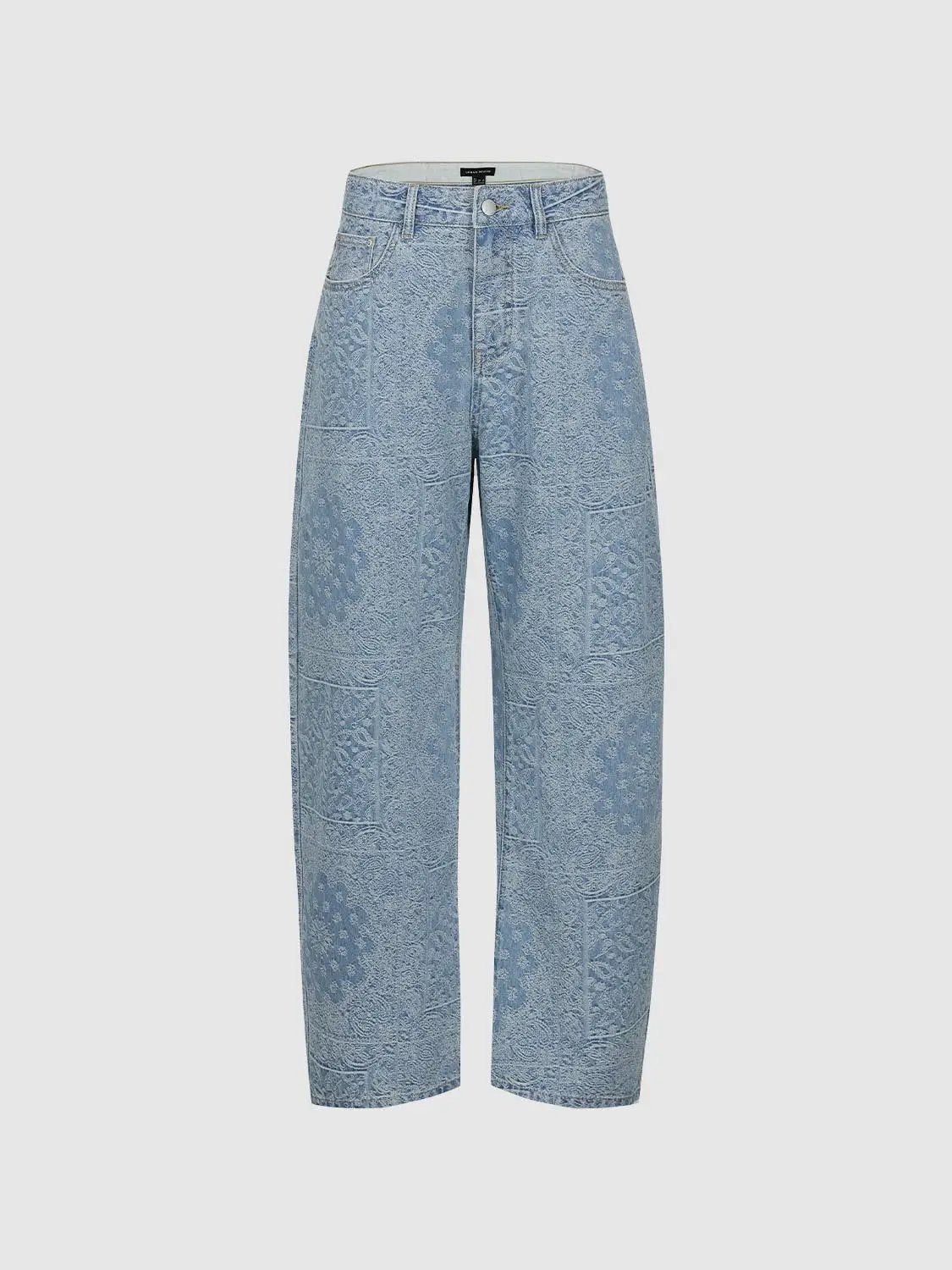 Printed Barrel Leg Jeans by Urban Revivo Fashion