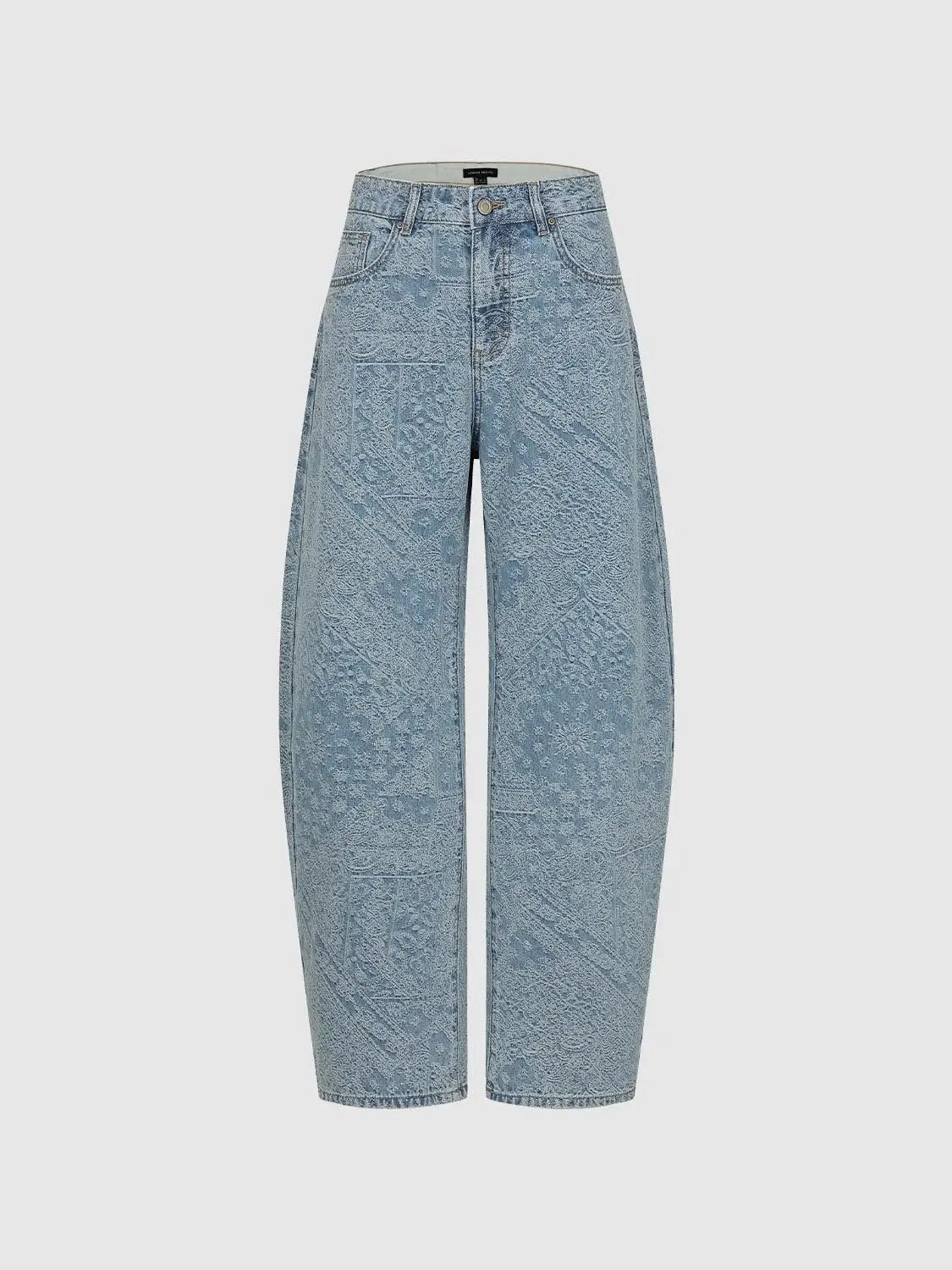 Denim jeans with blue lace-pattern, wide-leg fit, Urban Revivo Fashion.