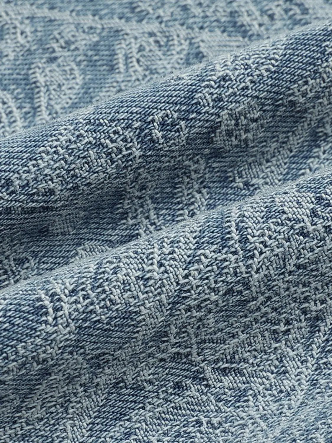 Jeans denim fabric close-up with blue weave texture