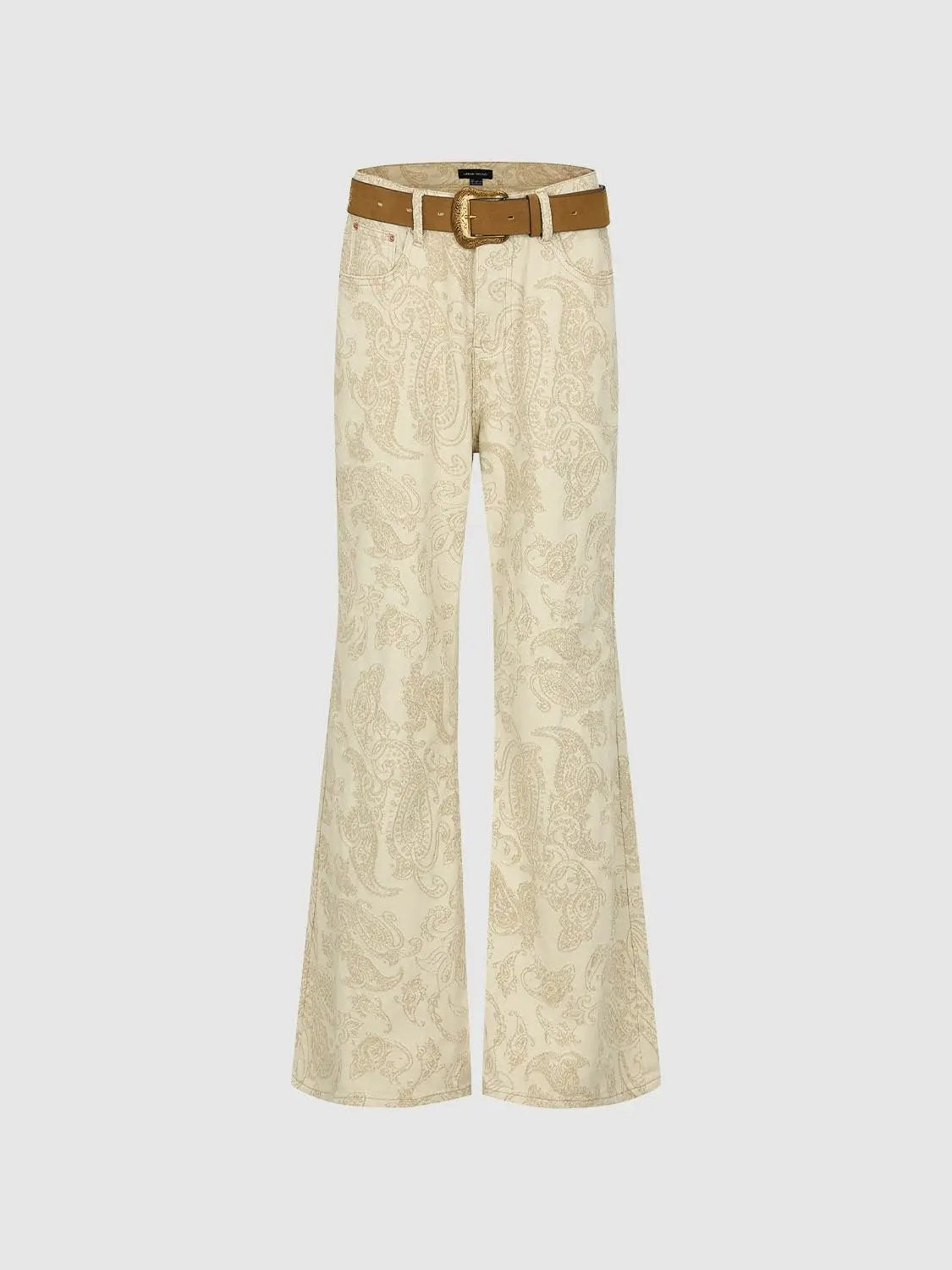 Casual jeans beige paisley-print with brown belt, Urban Revivo Fashion