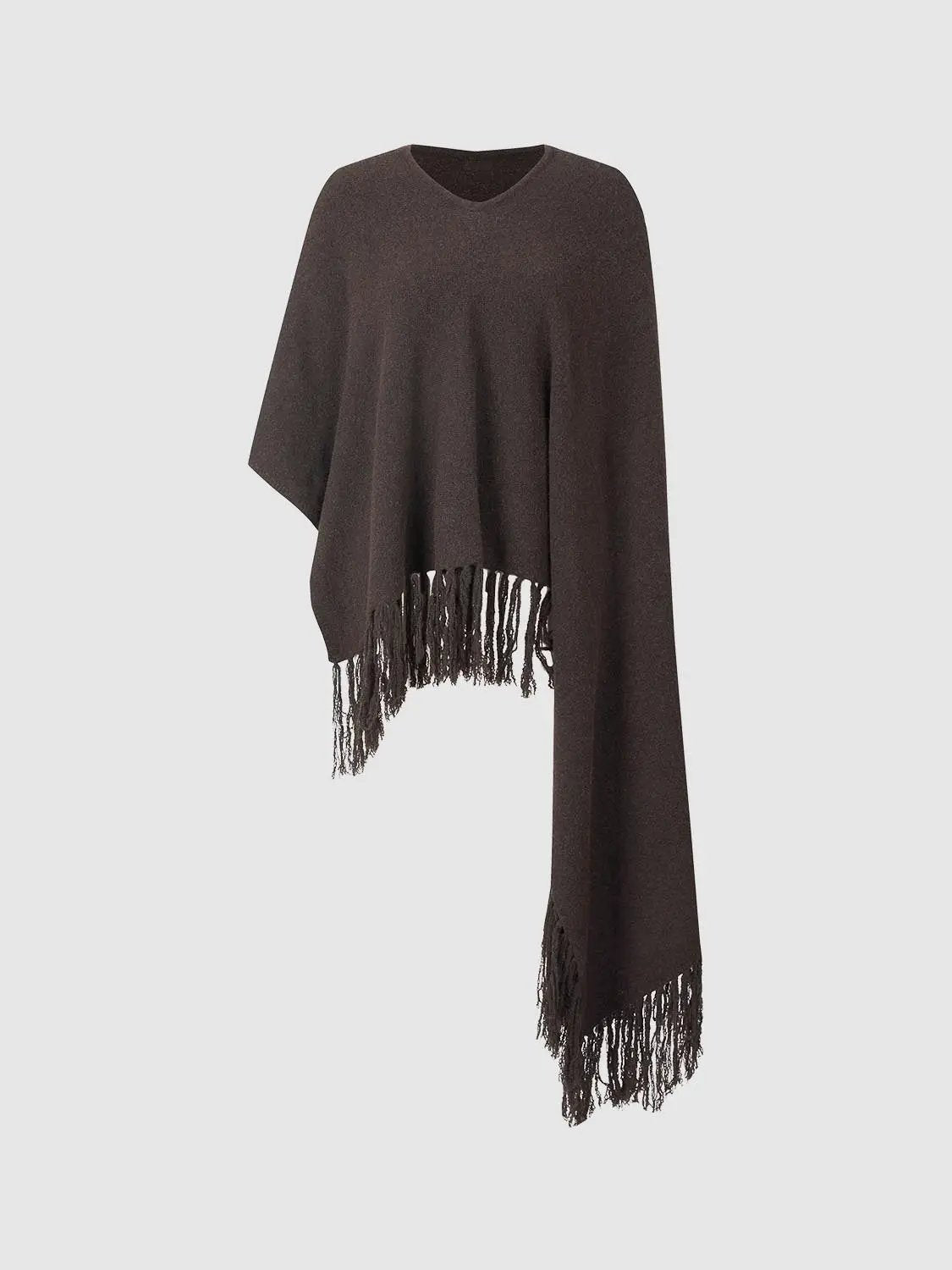 Tassels Hem Oversize Knitted Cardigan by Urban Revivo Fashion in dark brown knit with fringe hem