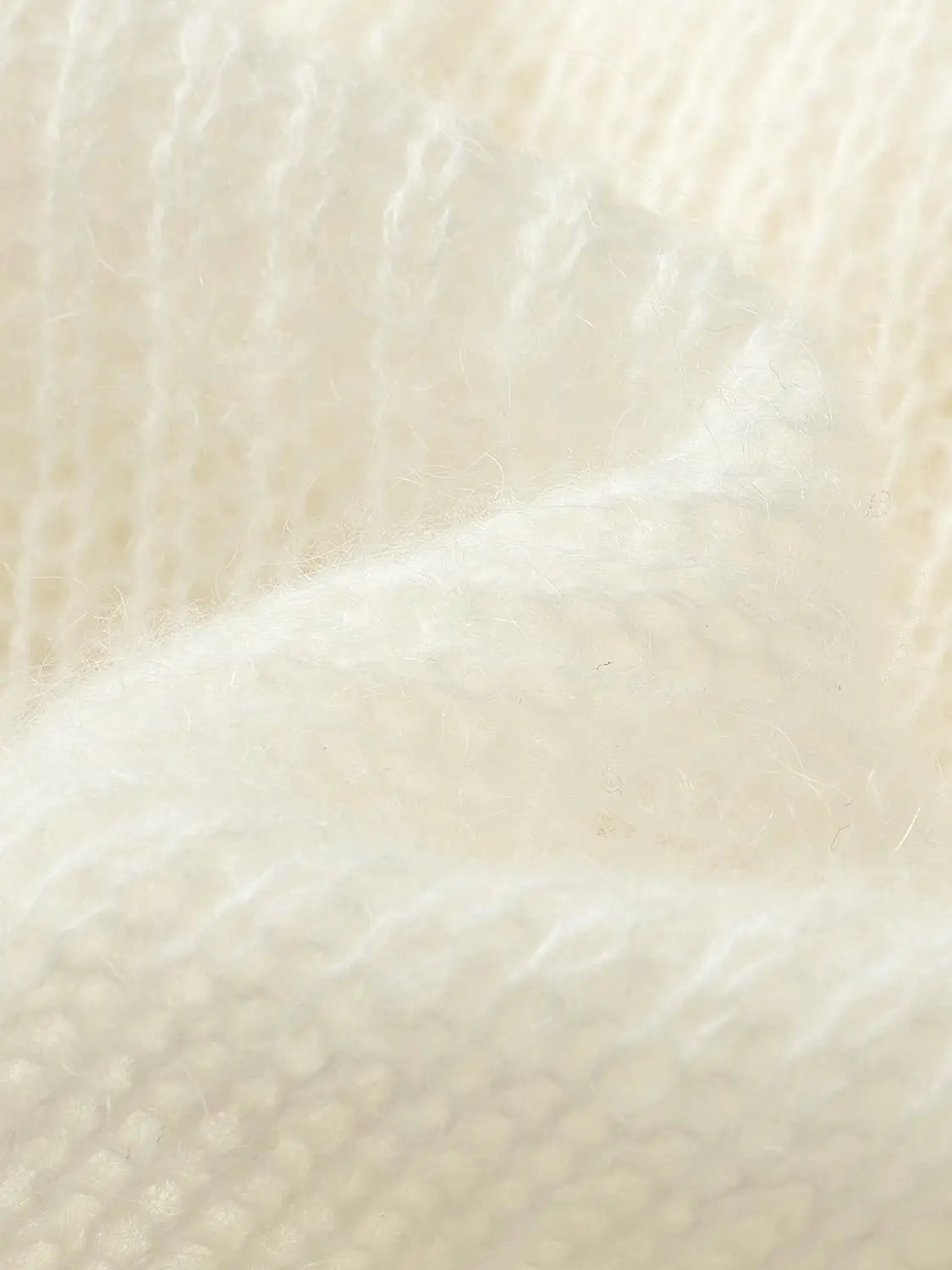 Off-Shoulder Rib Knit Lace Long Sleeve T-Shirt white fabric with soft fuzzy knit texture