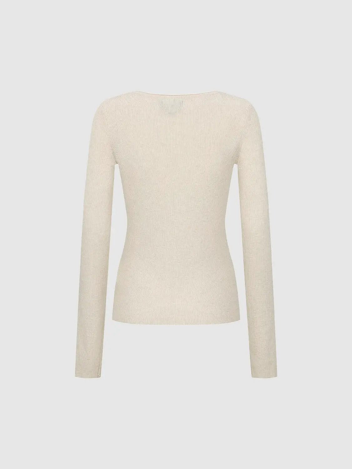 Knit Top beige rib-knit long-sleeve shirt for casual wear