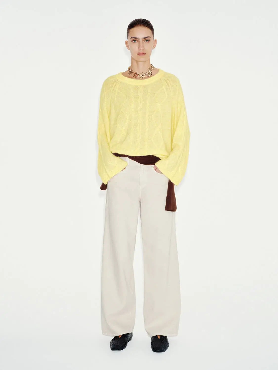 Knit T-Shirt by Urban Revivo Fashion in pale yellow; oversized knit top.