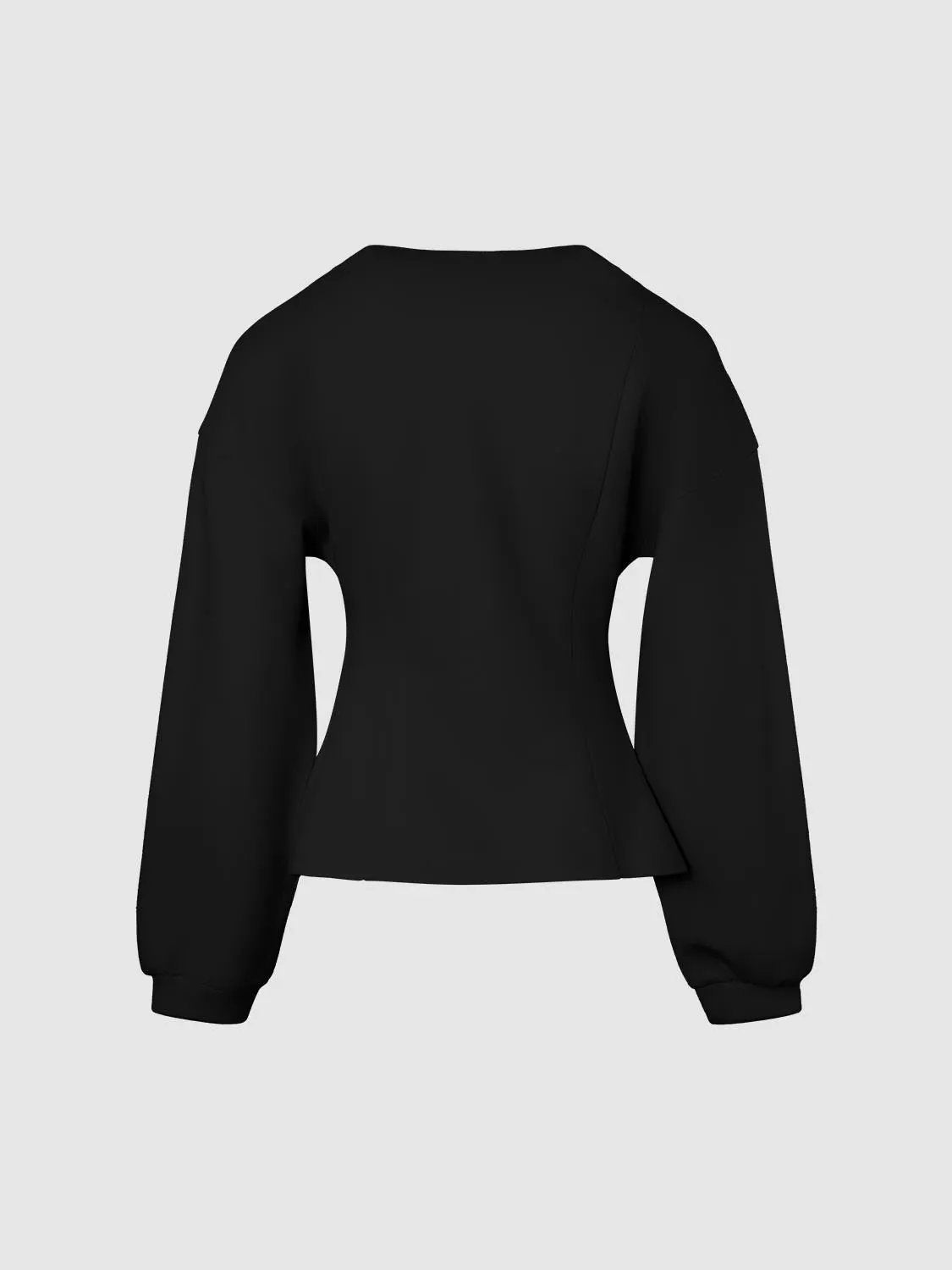Urban Revivo Fashion black V-neck zip-front cropped jacket with a fitted waist and long sleeves