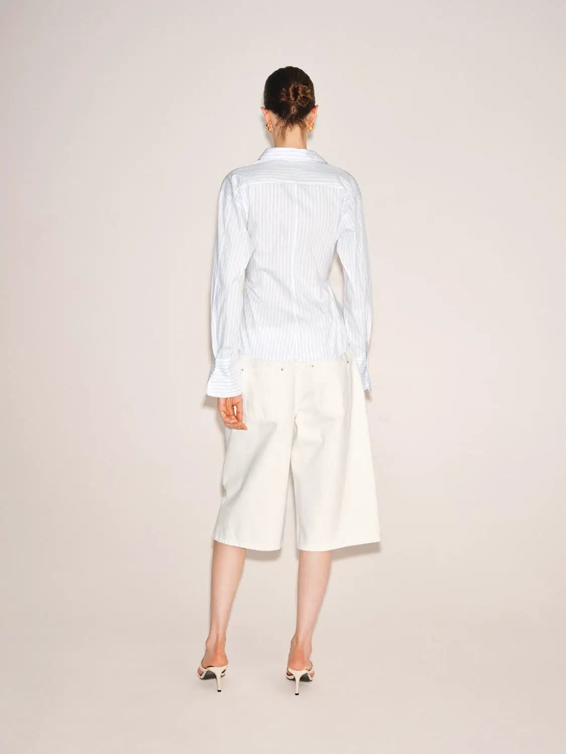 Shirt by Urban Revivo Fashion; light-blue and white striped long-sleeve back view.