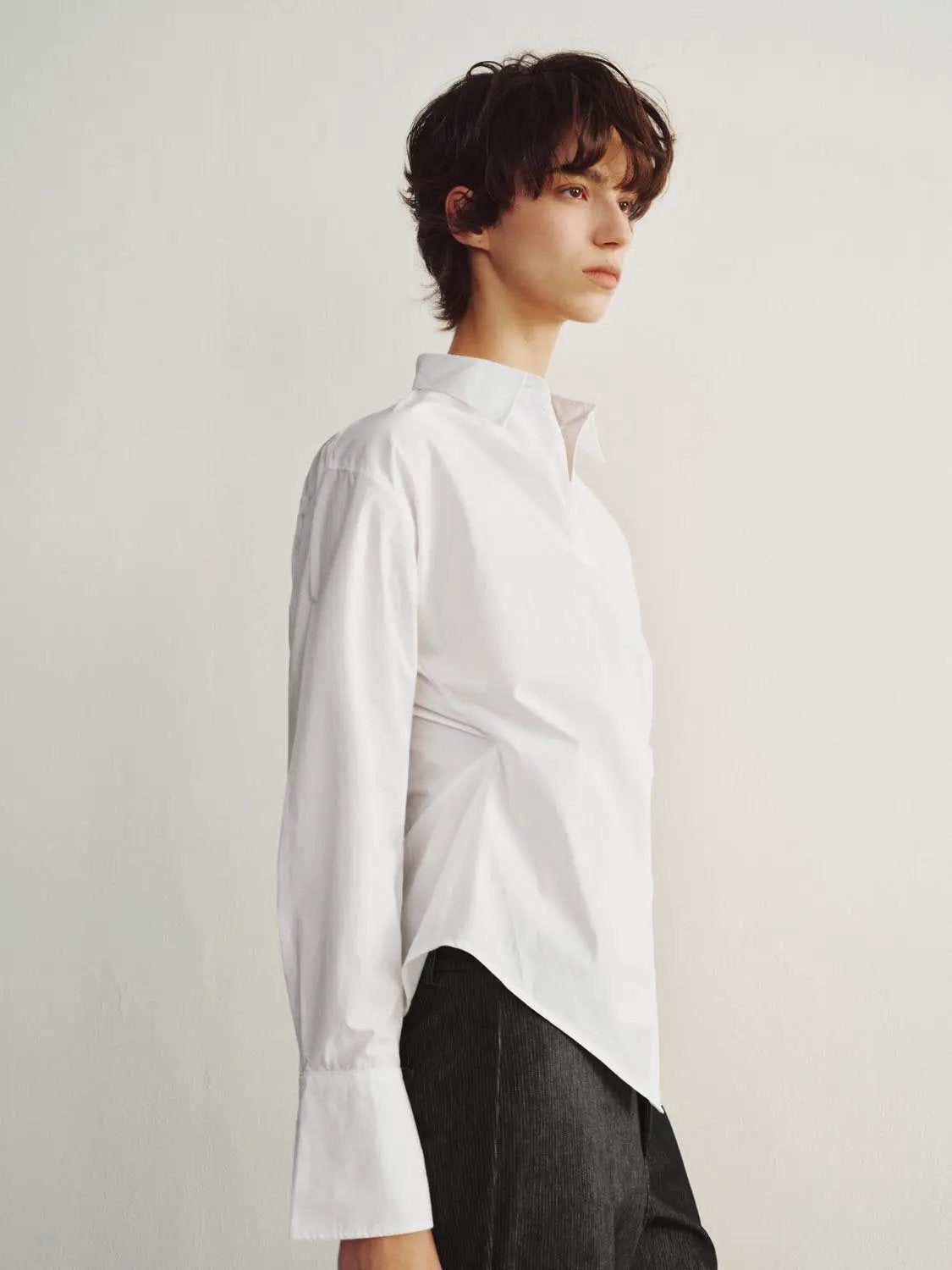 Wrap Front Thin Stretch Cotton Shirt by Urban Revivo Fashion, white long-sleeve
