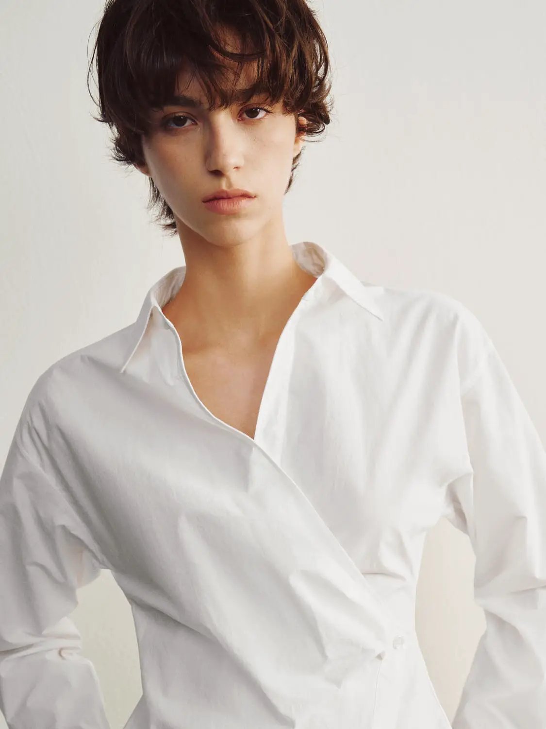 Wrap Front Thin Stretch Cotton Shirt, white, Urban Revivo Fashion