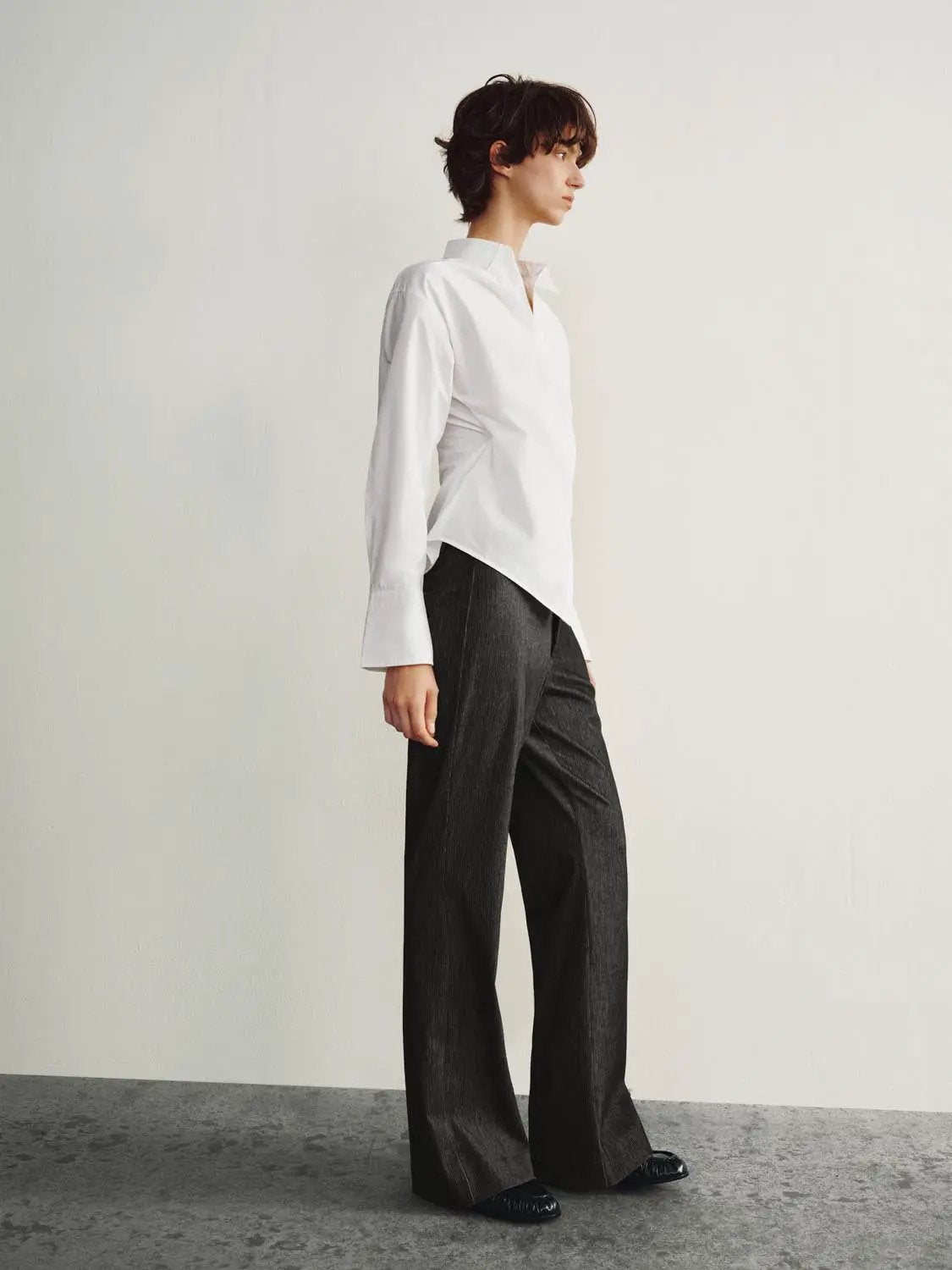 Wrap Front Thin Stretch Cotton Shirt by Urban Revivo Fashion, white stretch cotton top with wrap front