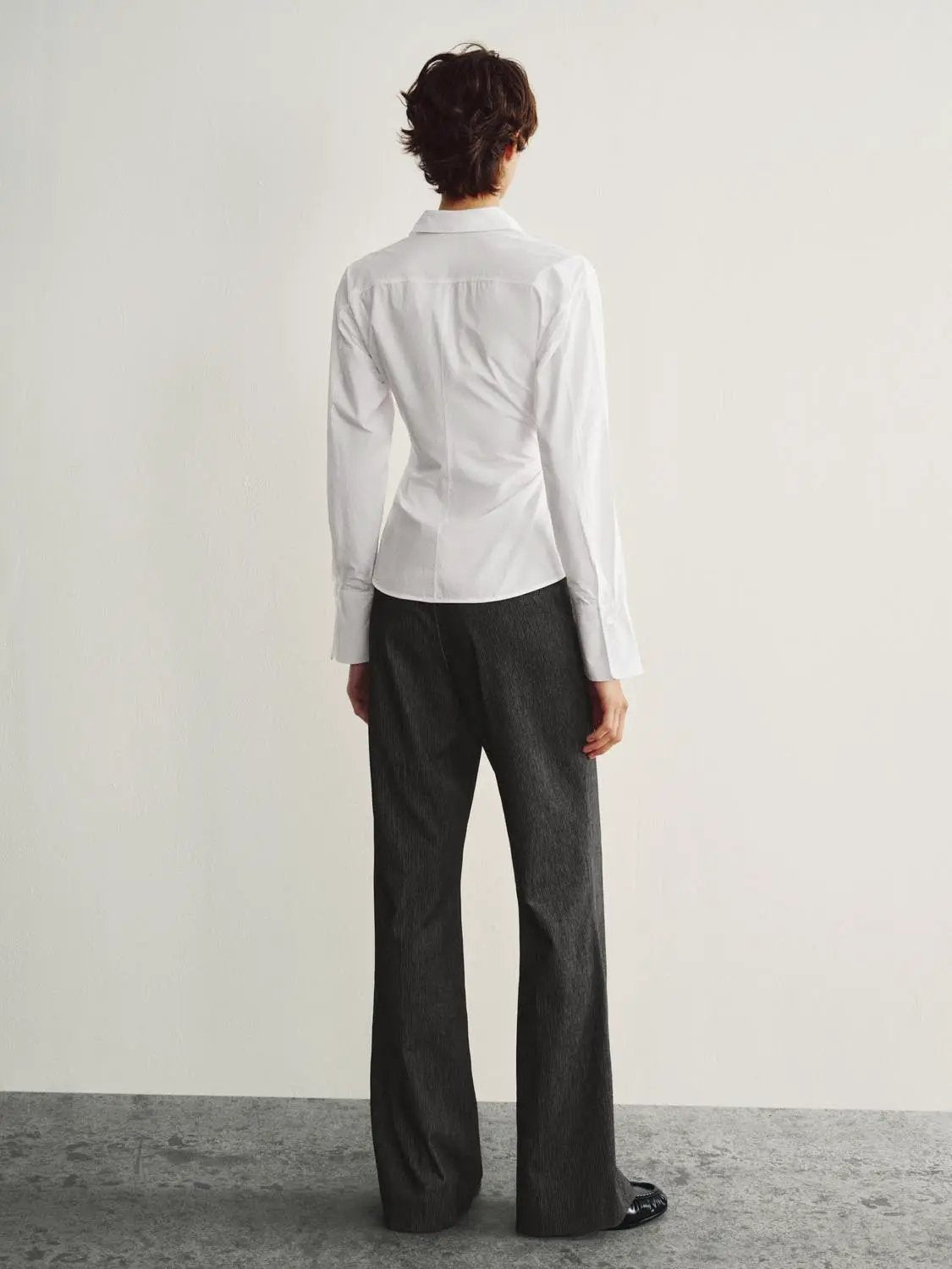 Wrap Front Thin Stretch Cotton Shirt, white, back view