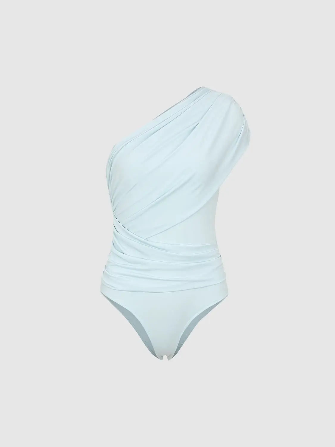 T-Shirt Urban Revivo Fashion pale blue one-shoulder draped top