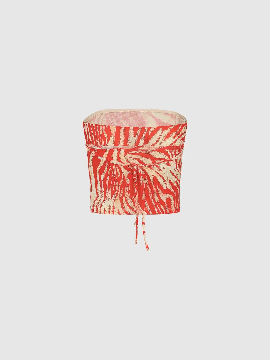 Bandeau top in red and pink tropical print with front ties, Urban Revivo Fashion